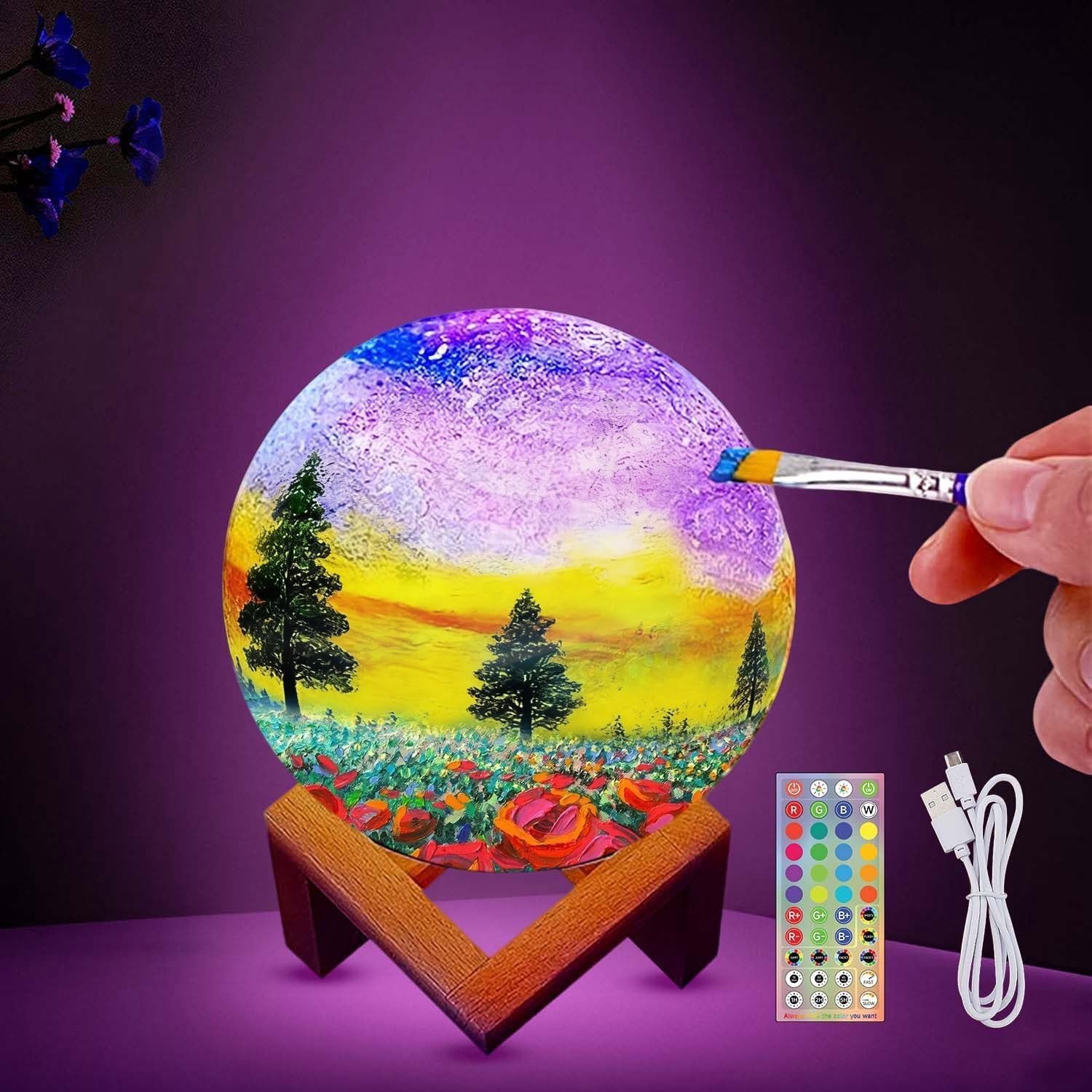 Verf je eigen Maanlamp Set - Wit - DIY Kunstbenodigdheden voor Kinderen - USB Oplaadbaar - Voor Leeftijd 6-15 Jaar