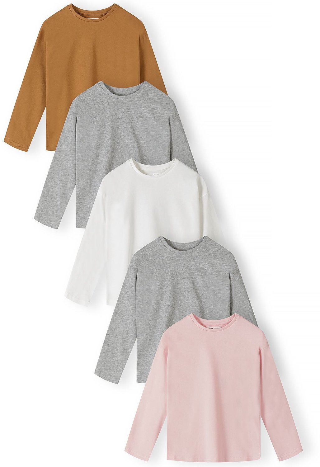 Minoti longsleeve meisjes – gekamd katoen – 5-pack – roze en crème