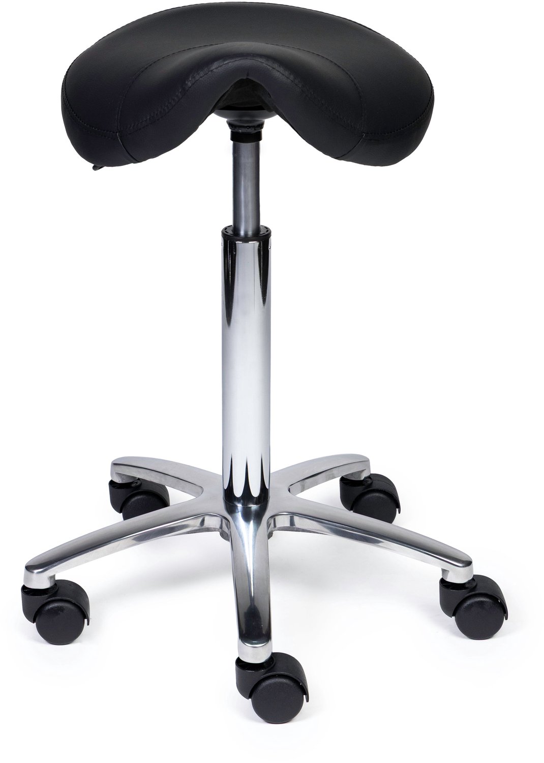 Ergonomische Zadelkruk Compact Zwart op Wielen Lage uitvoering (45-58cm) / Met voetensteun / Voetdoppen
