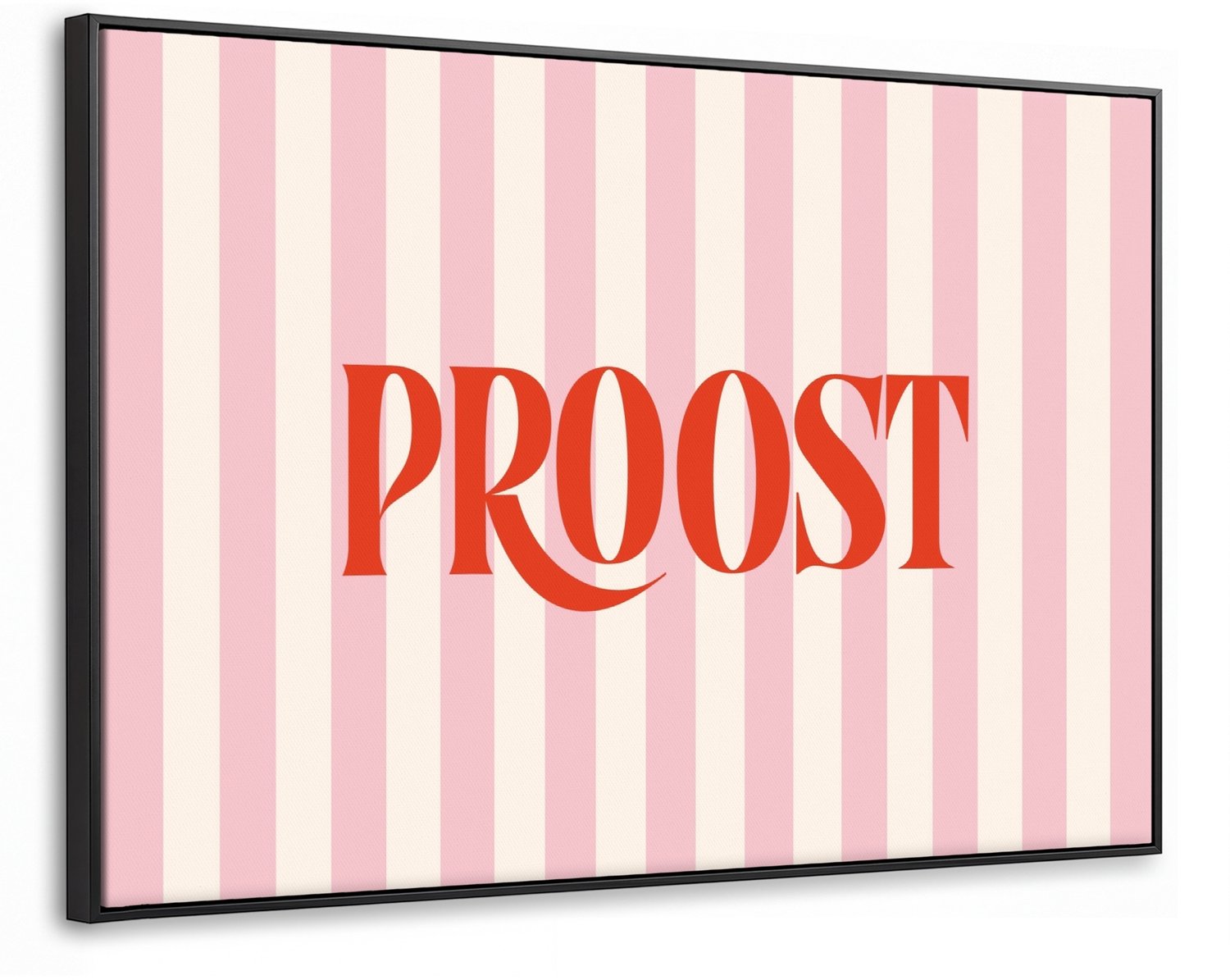 Canvas Schilderij met Baklijst 90x60cm - Zachtroze - Rood - Strepen - Proost - Muurdecoratie woonkamer - Slaapkamer decoratie - Kamer accessoires - Schilderijen op canvas met lijst