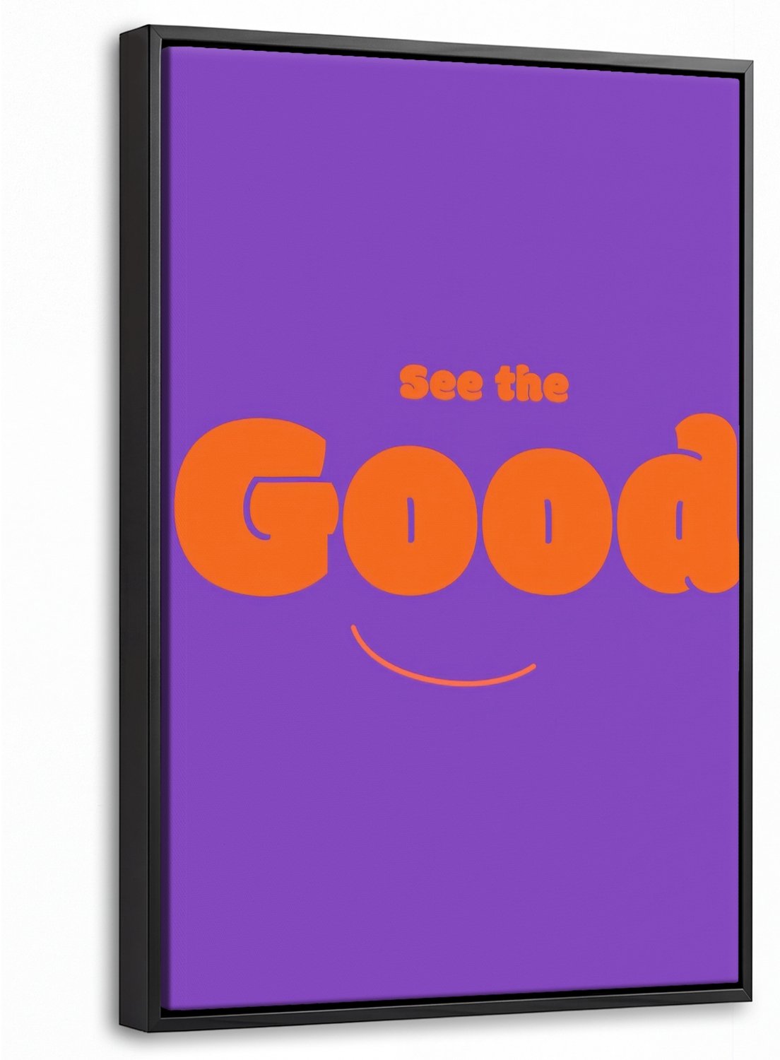 Canvas Schilderij met Baklijst 40x60cm - See the good - Oranje - Paars - Smiley - Muurdecoratie woonkamer - Slaapkamer decoratie - Kamer accessoires - Schilderijen op canvas met lijst