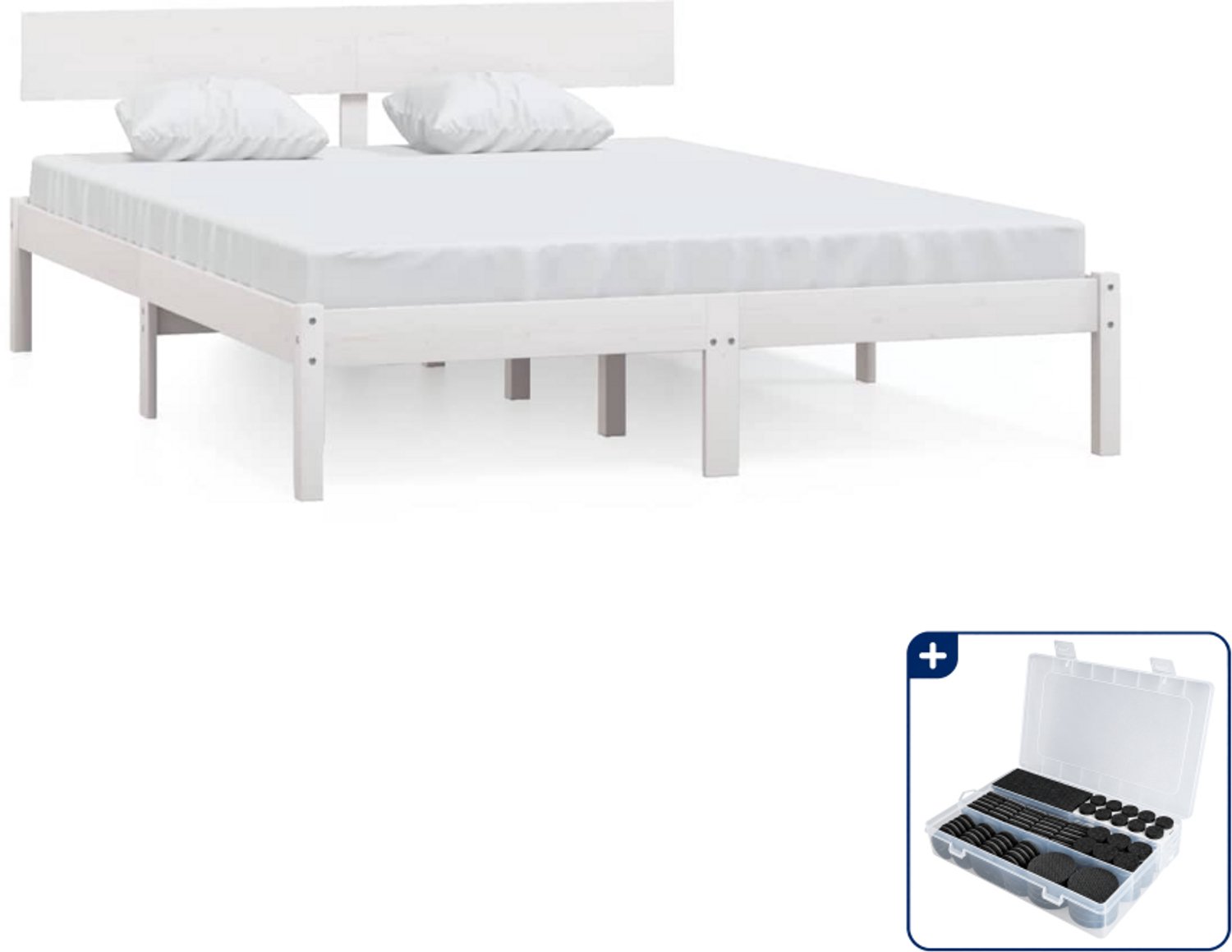 vidaXL bedframe Small double - 140 x 200 cm - grenenhout - wit - Inclusief antikrasvilt 177-delig