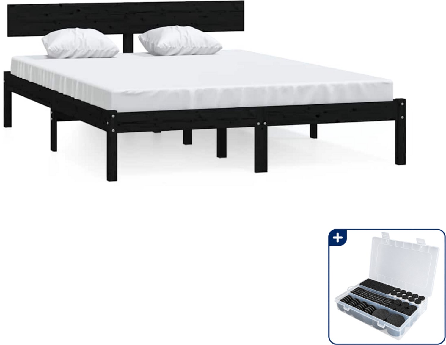 vidaXL bedframe - Small double - 140 x 200 cm - zwart - Inclusief antikrasvilt 177-delig