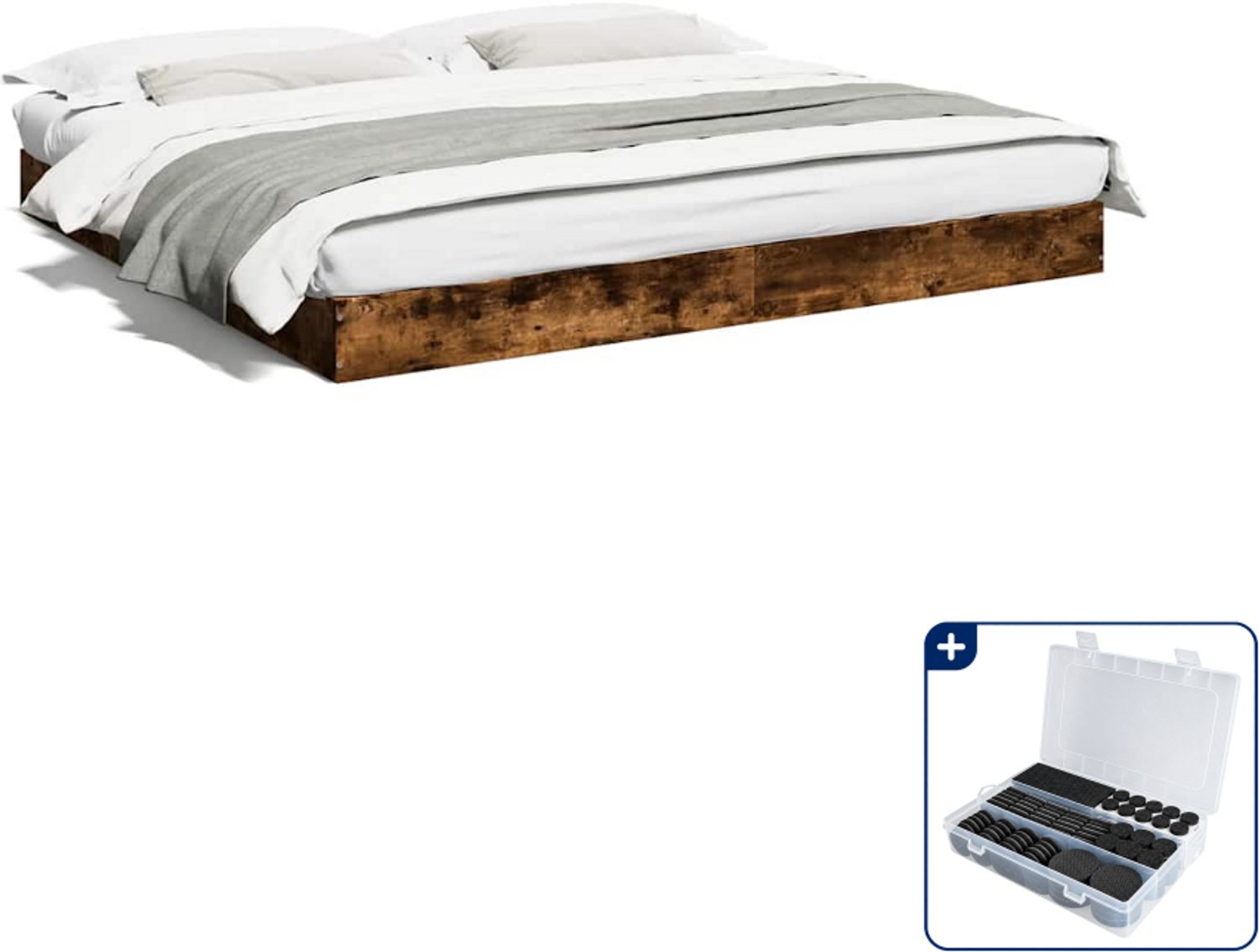 vidaXL Kingsize bedframe 180 x 200 cm - gerookt eiken - Inclusief antikrasvilt 177-delig Bruin