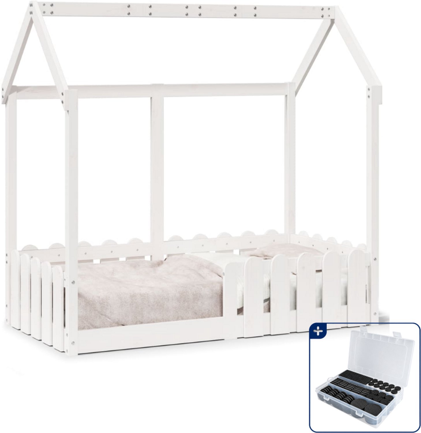 vidaXL kinderbedhuis - 70 x 140 cm - massief grenenhout - wit - Inclusief antikrasvilt 177-delig