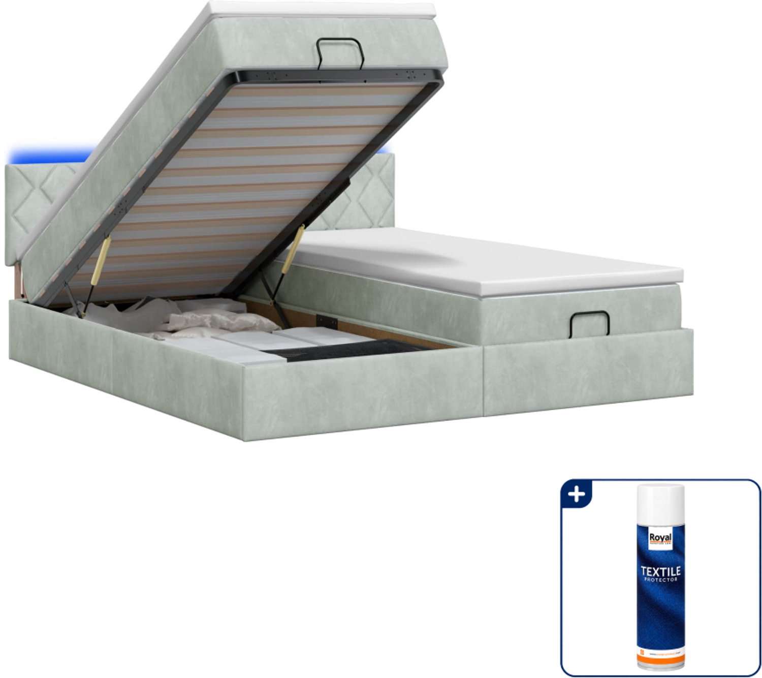vidaXL kingsize bed - 180 x 200 cm - met matras en led - lichtgrijs - Inclusief textielbeschermer 500 ml