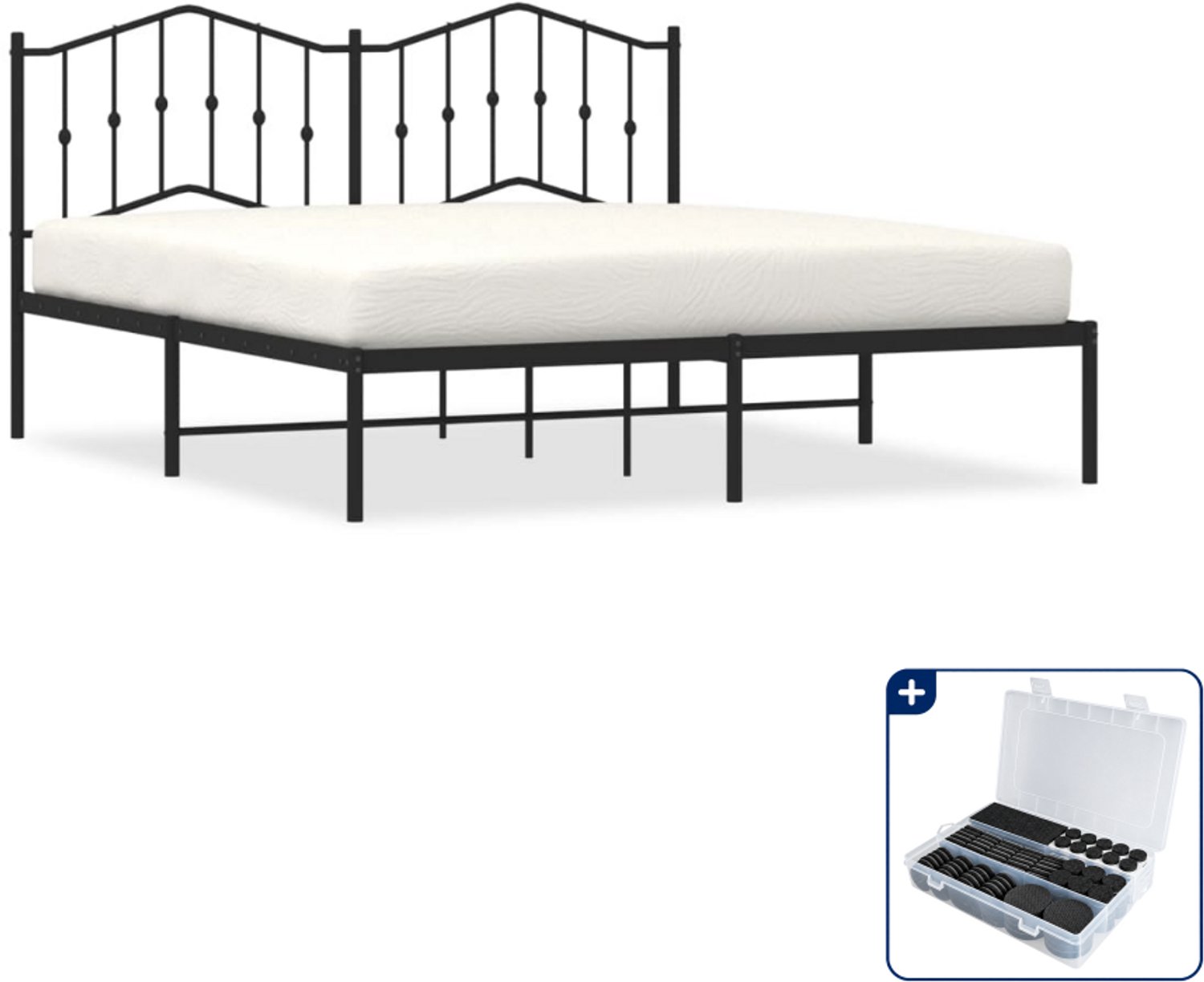 vidaXL Queensize bedframe - 160 x 200 cm - metaal - zwart - Inclusief antikrasvilt 177-delig