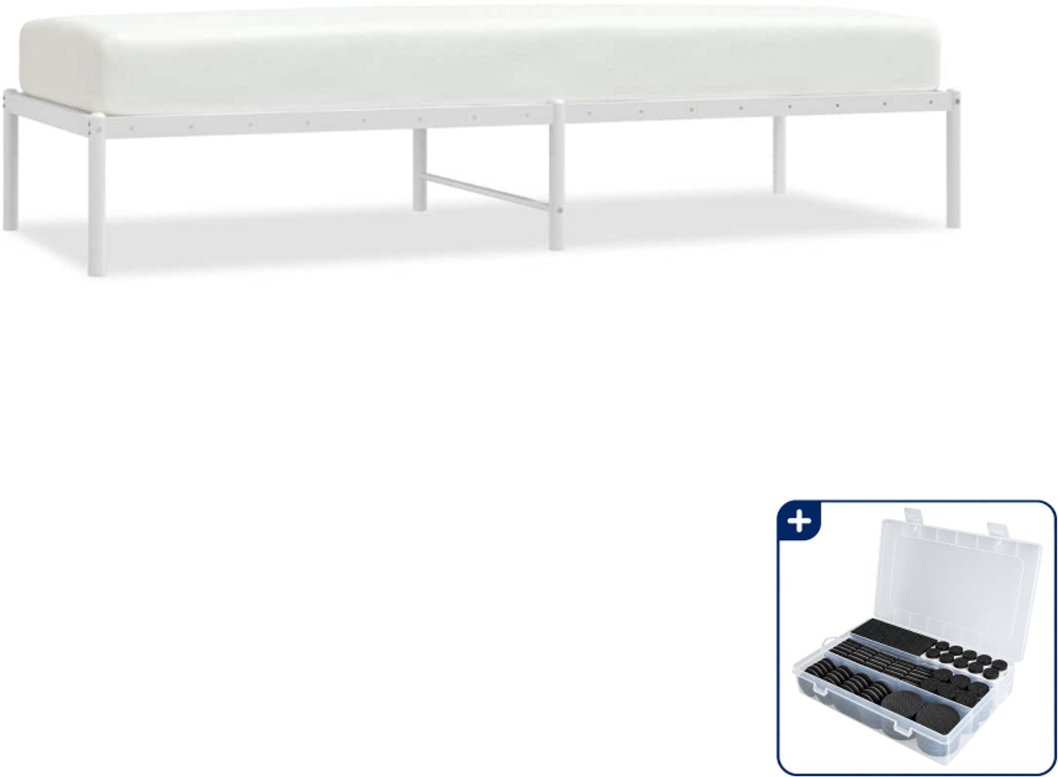 vidaXL bedframe - 75 x 190 cm - staal - wit - Inclusief antikrasvilt 177-delig