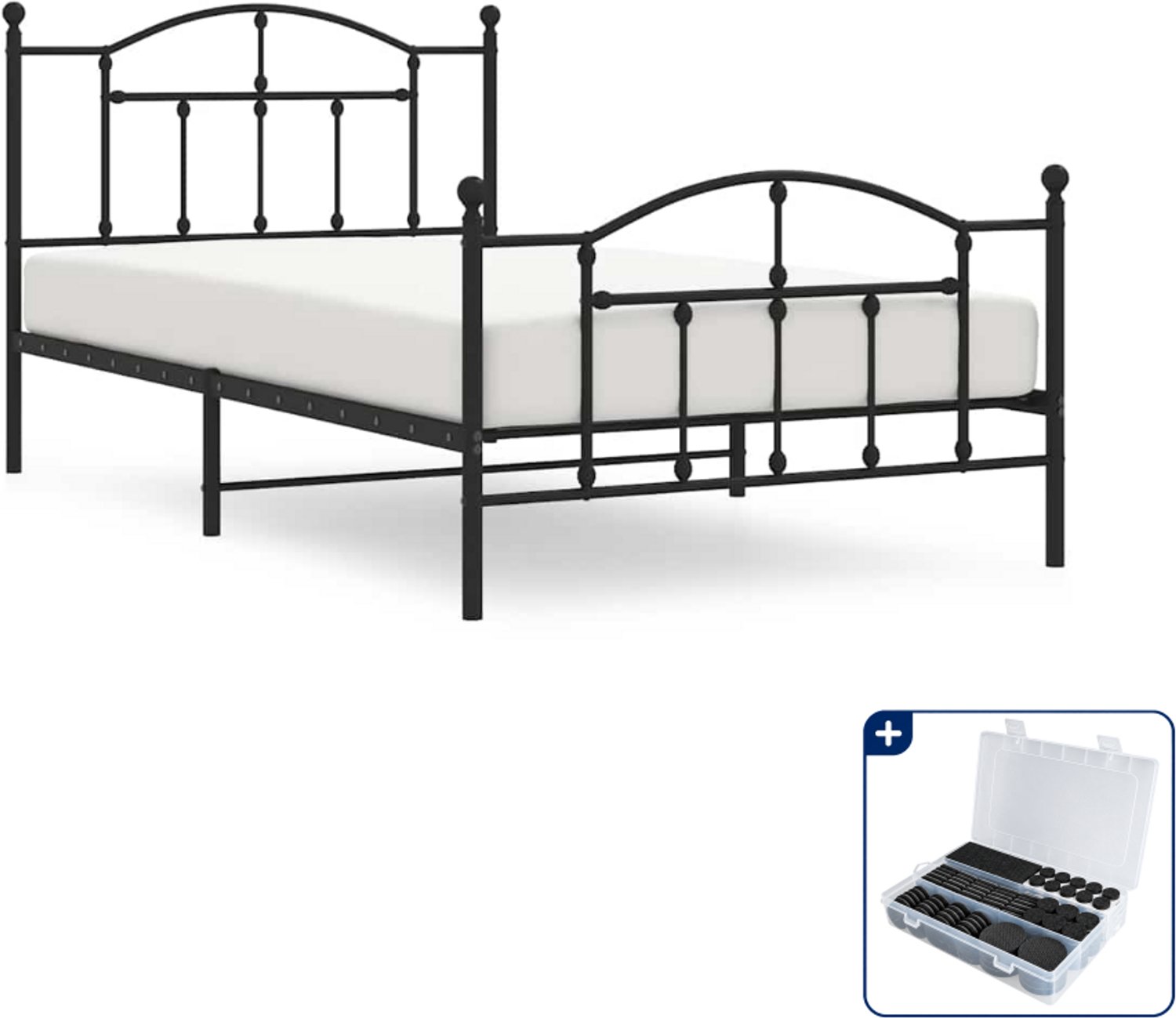 vidaXL Bedframe - 100 x 200 cm - staal - zwart - Inclusief antikrasvilt 177-delig