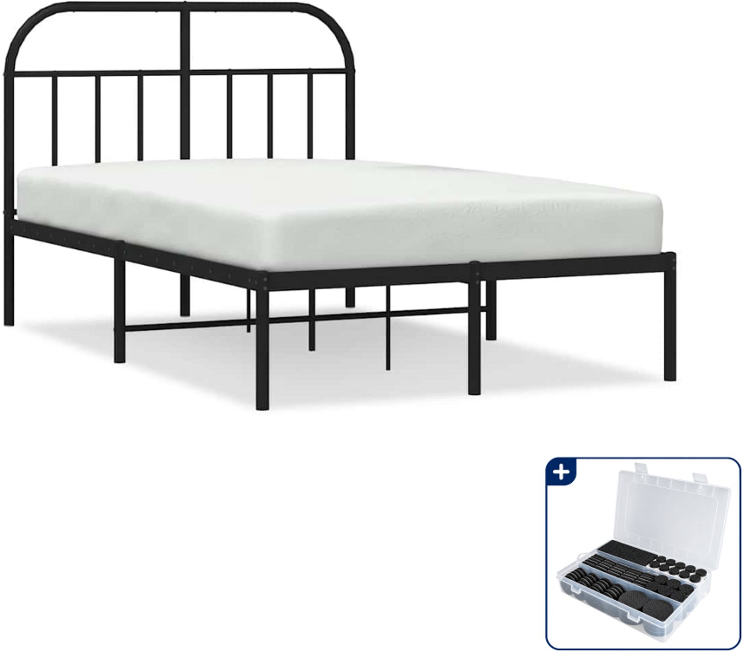 vidaXL bedframe met hoofdbord - 120 x 200 cm - staal - zwart - Inclusief antikrasvilt 177-delig