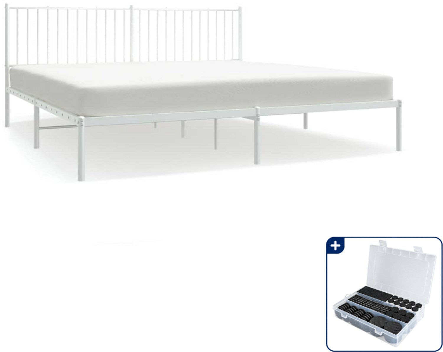 vidaXL bedframe met hoofdbord - 193 x 203 cm - staal - wit - Inclusief antikrasvilt 177-delig