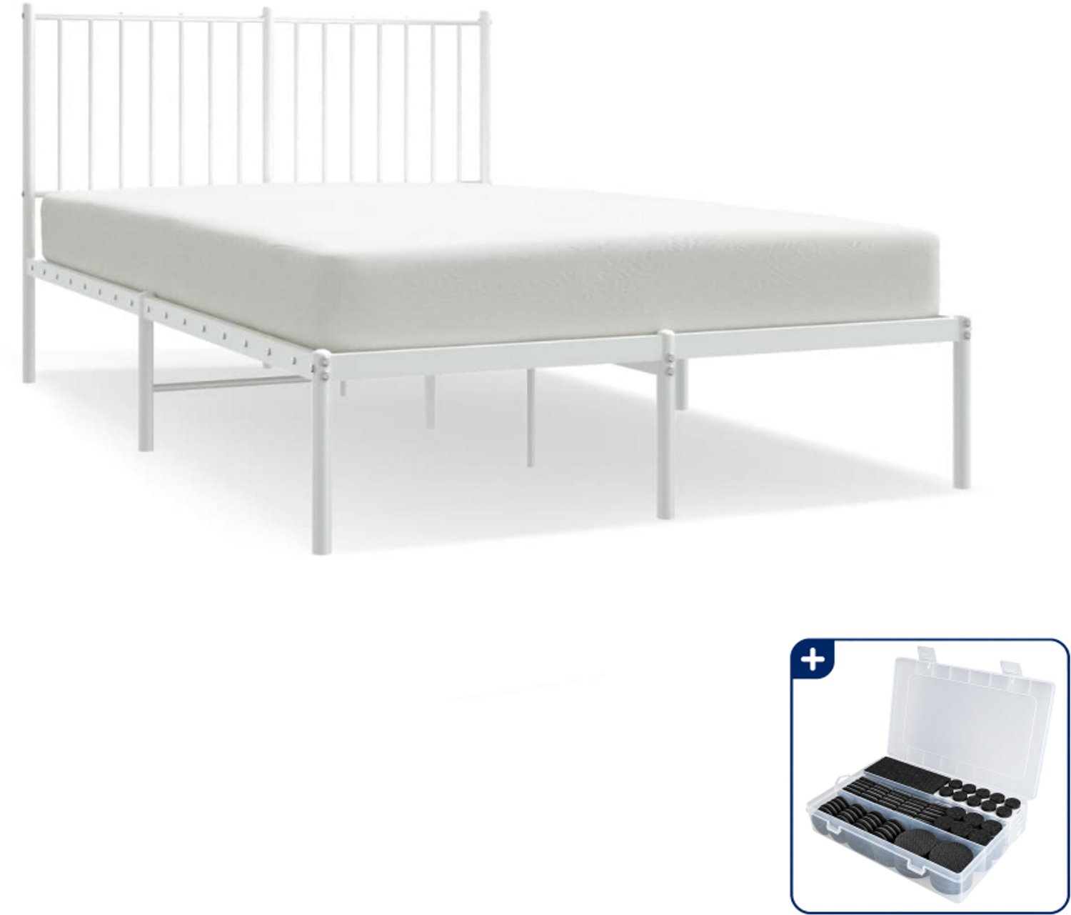 vidaXL bedframe met hoofdbord - 120 x 200 cm - staal - wit - Inclusief antikrasvilt 177-delig