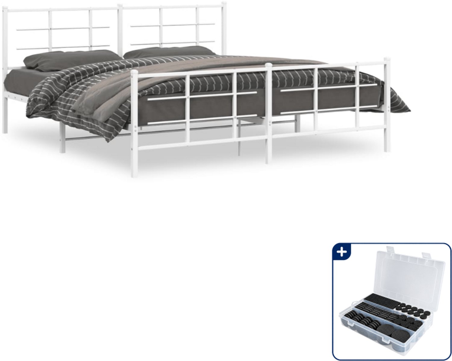 vidaXL Bedframe - 183 x 213 cm - staal - wit - Inclusief antikrasvilt 177-delig