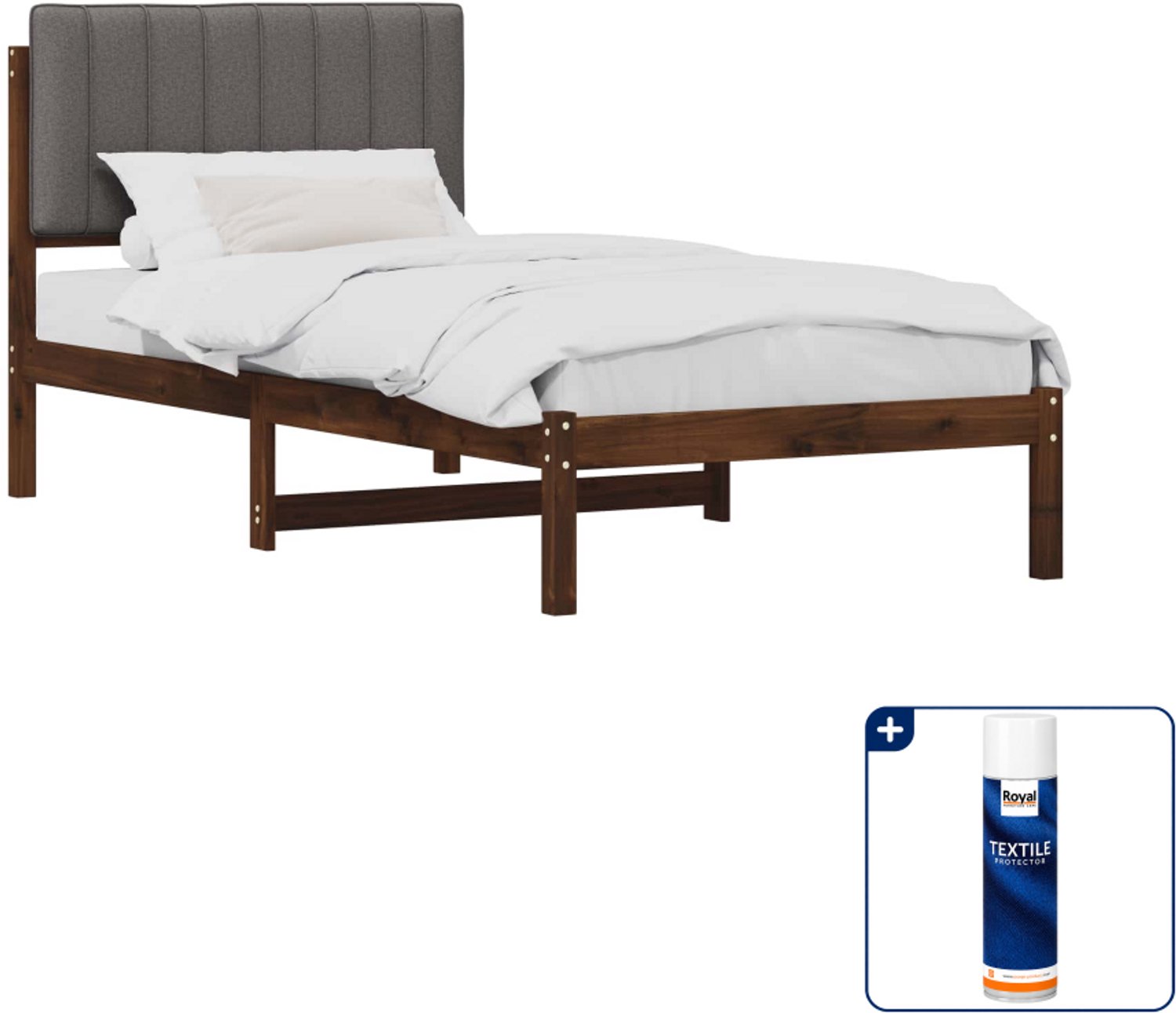 vidaXL bedframe - 80 x 200 cm - massief acaciahout - donkerbruin/grijs - Inclusief textielbeschermer 500 ml