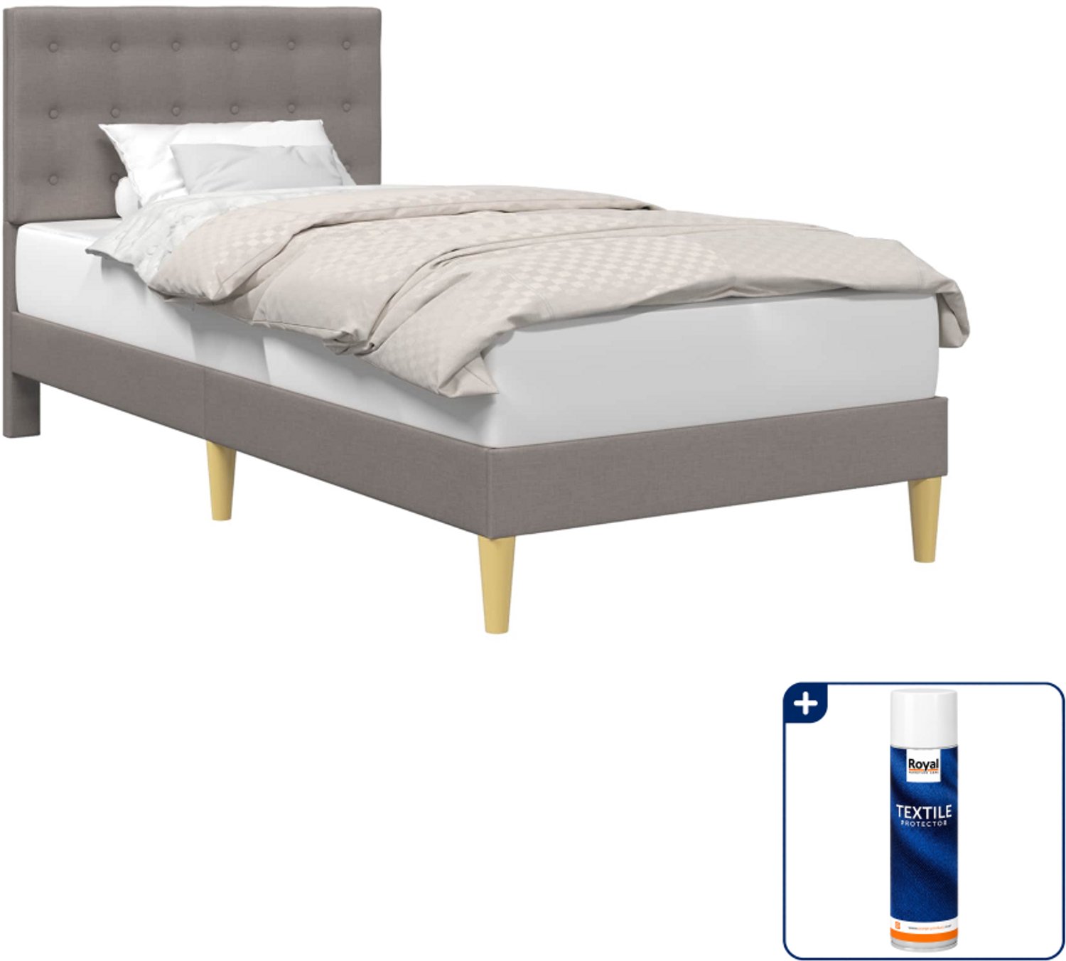 vidaXL bedframe - 90 x 190 cm - stof - taupe - Inclusief textielbeschermer 500 ml