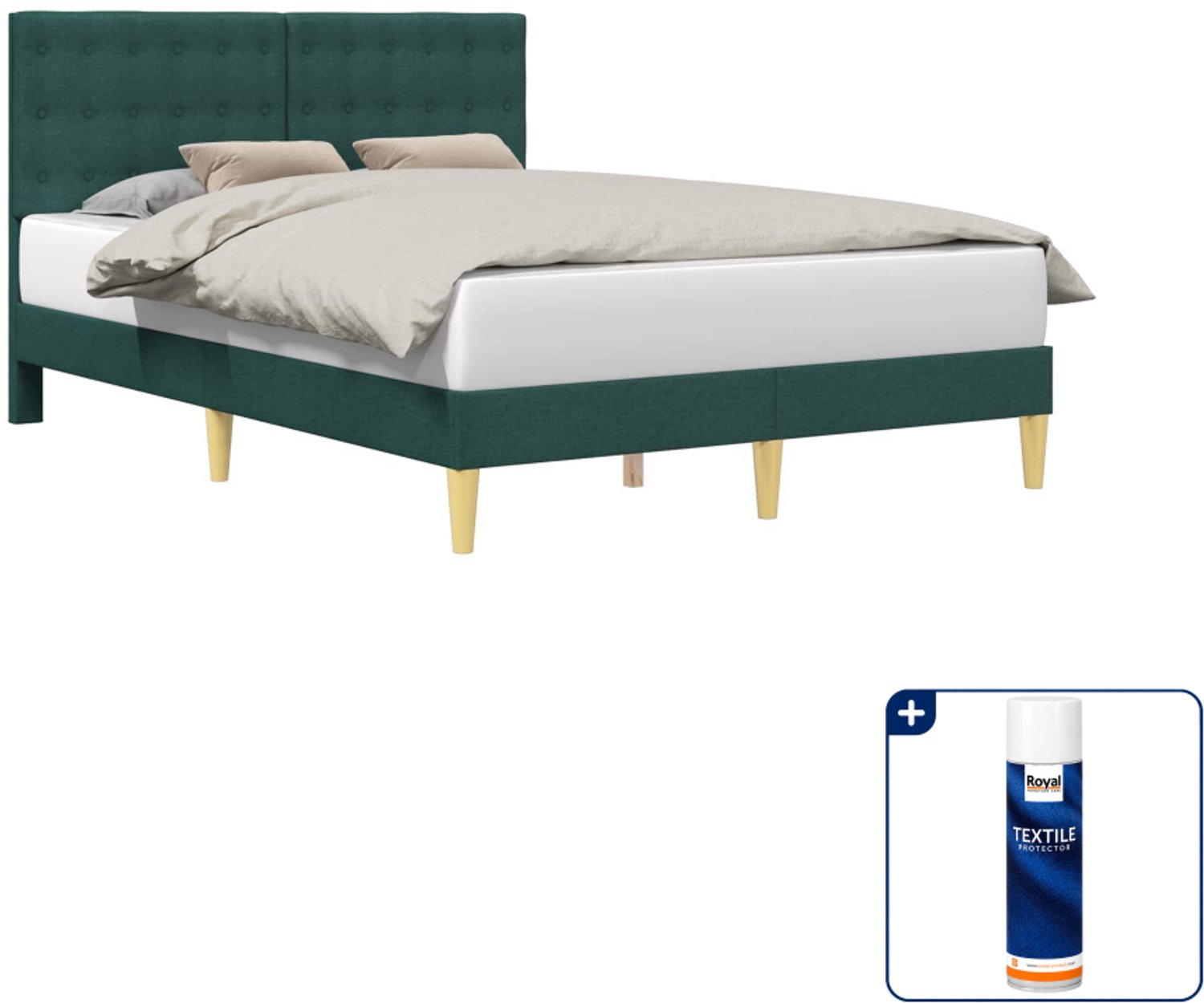 vidaXL Bedframe met hoofdeinde - Small double - 140 x 200 cm - Donkergroen - Inclusief textielbeschermer 500 ml