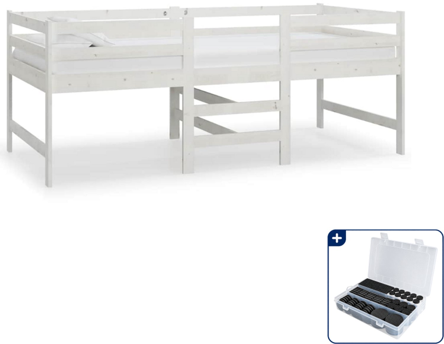 vidaXL halfhoogslaper - 90 x 200 cm - massief grenenhout - wit - Inclusief antikrasvilt 177-delig