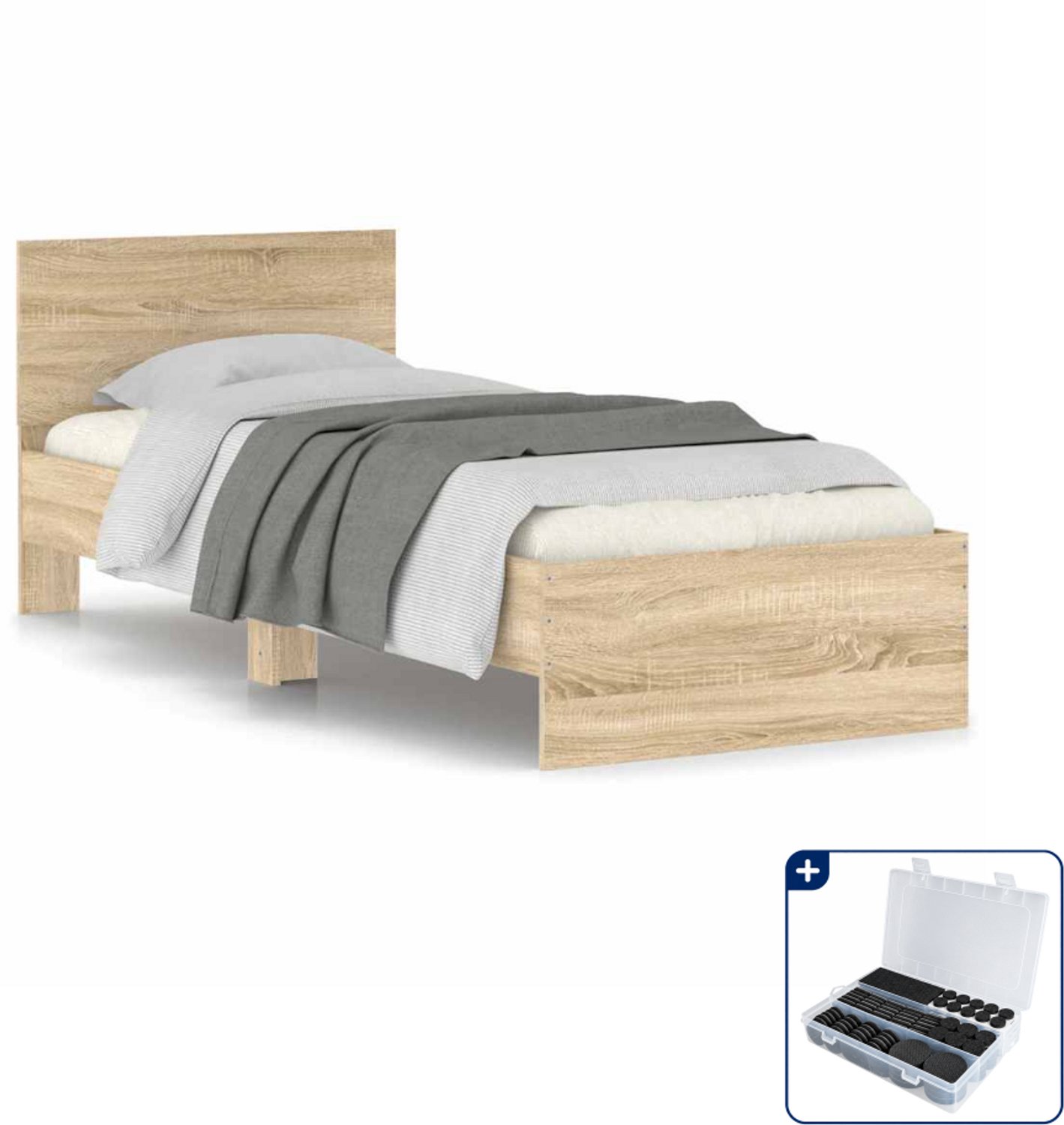 vidaXL bedframe met hoofdbord - 75 x 190 cm - sonoma eiken - Inclusief antikrasvilt 177-delig Bruin