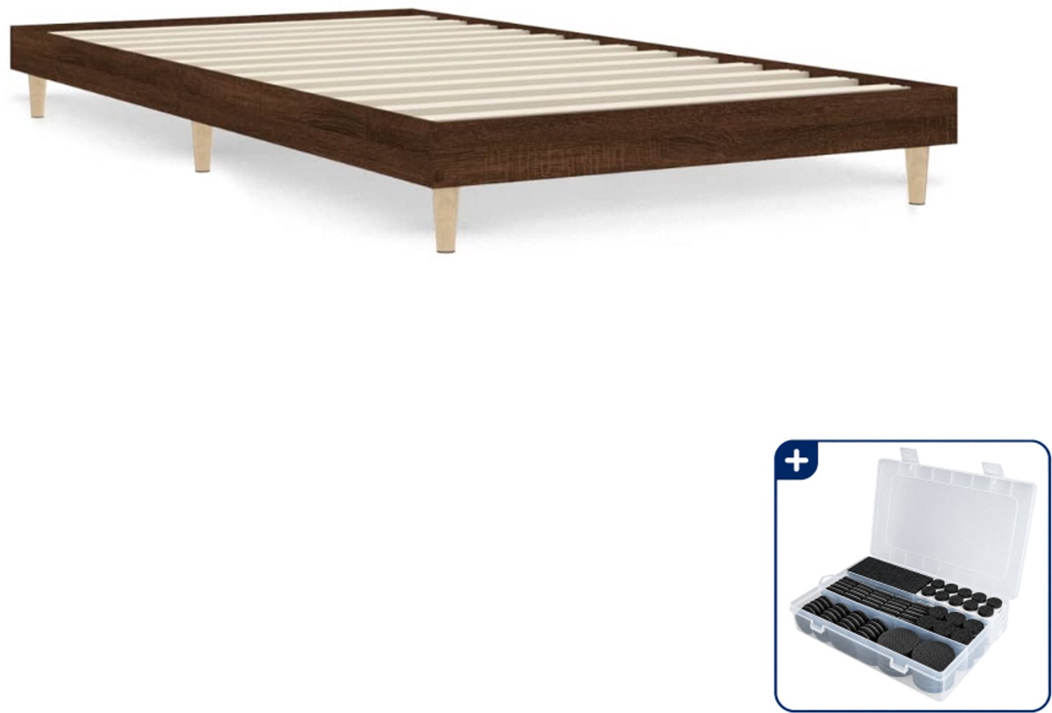 vidaXL bedframe - 90 x 200 cm - bewerkt hout - bruineiken - Inclusief antikrasvilt 177-delig