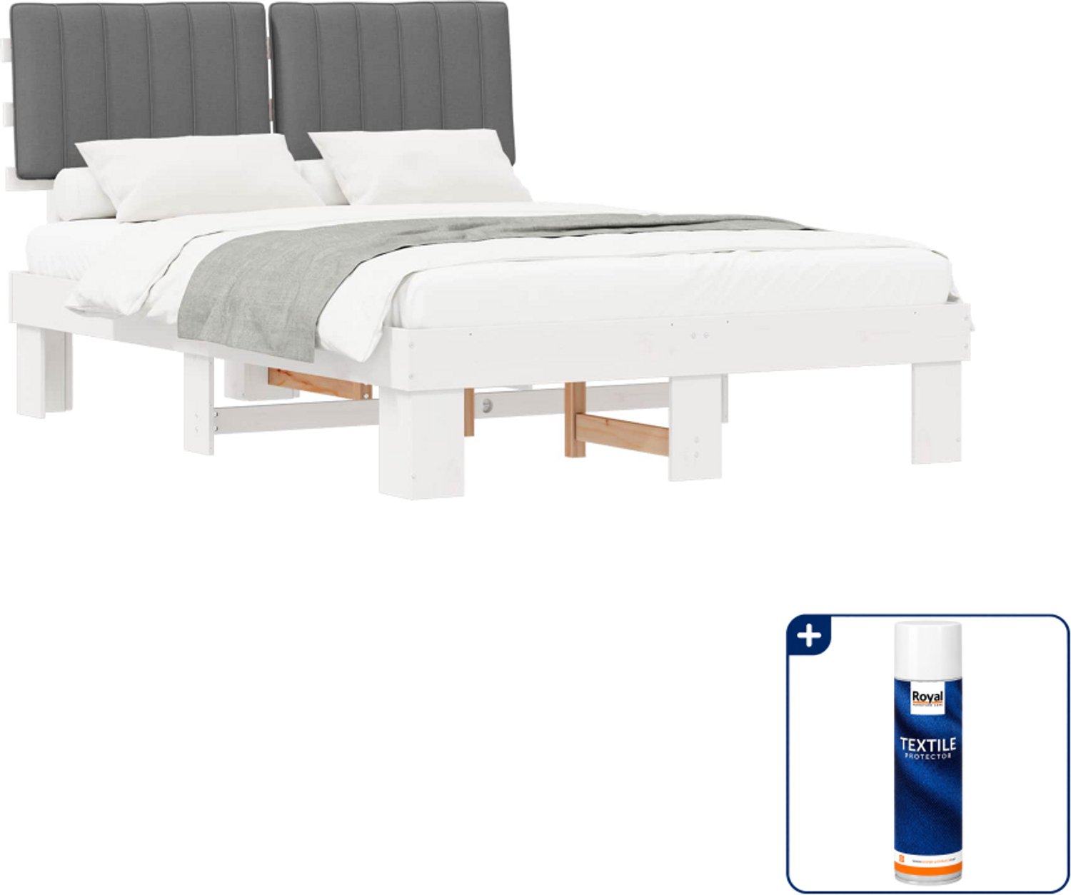 vidaXL bedframe - 140 x 190 cm - massief grenenhout - lichtgrijs - Inclusief textielbeschermer 500 ml