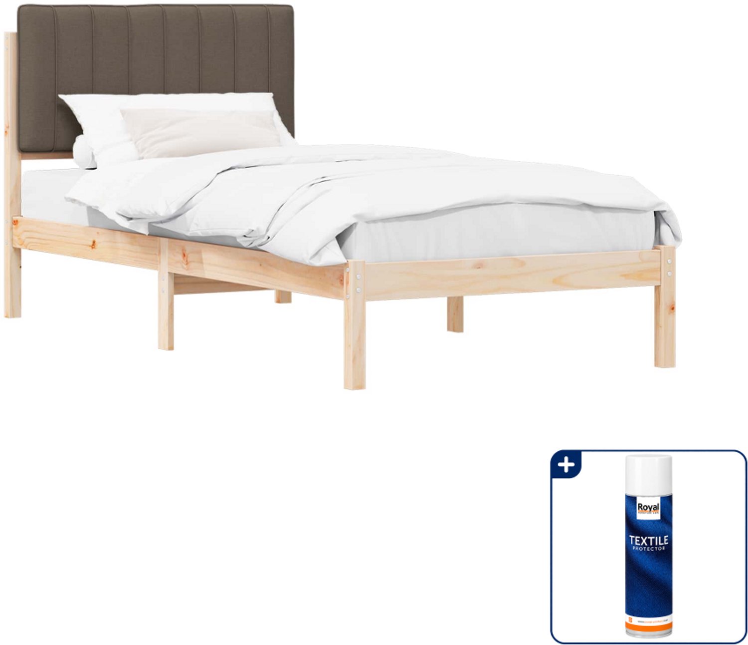 vidaXL bedframe - 90 x 200 cm - massief grenenhout - naturel en taupe - Inclusief textielbeschermer 500 ml Bruin