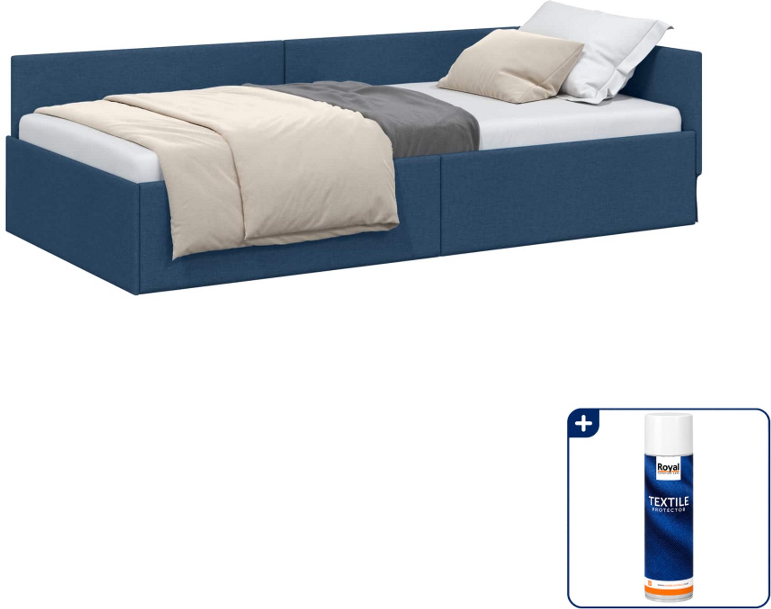 vidaXL hoekbedframe - 90 x 200 cm - stof - blauw - Inclusief textielbeschermer 500 ml