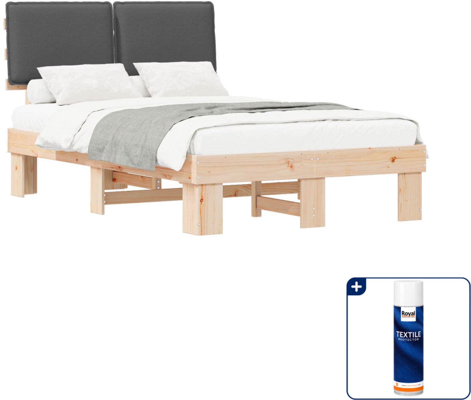 vidaXL bedframe - 120 x 190 cm - massief grenenhout - donkergrijs - Inclusief textielbeschermer 500 ml