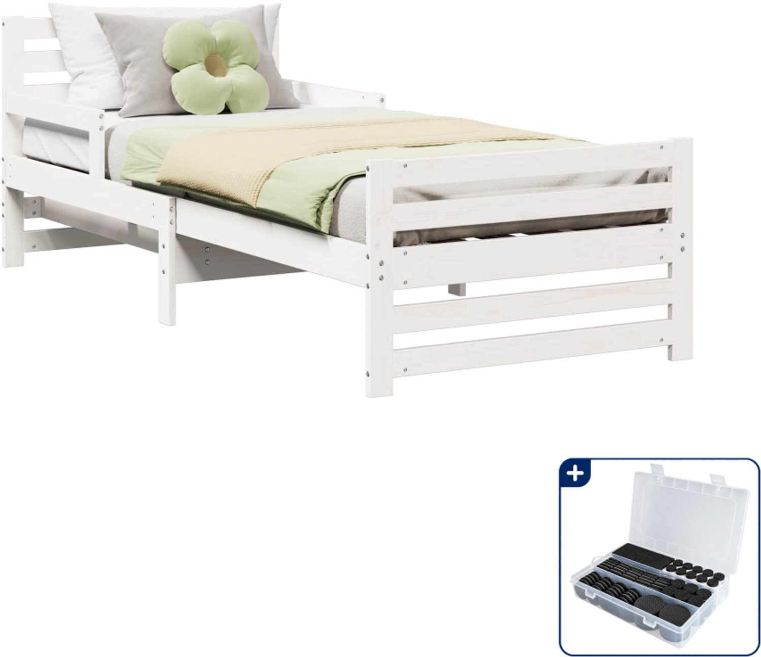 vidaXL bedframe met hoofdeinde - 80 x 200 cm - massief grenenhout - wit - Inclusief antikrasvilt 177-delig