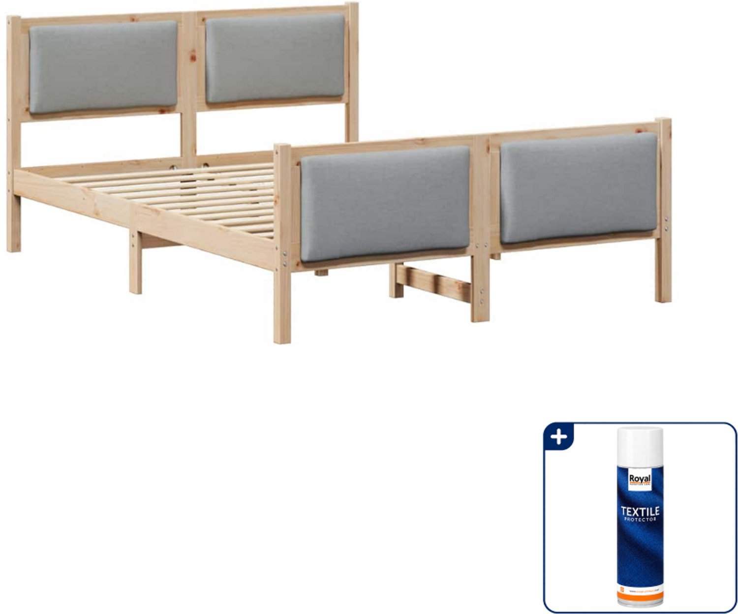 vidaXL Bedframe - 135 x 190 cm - lichtgrijs - Inclusief textielbeschermer 500 ml Bruin