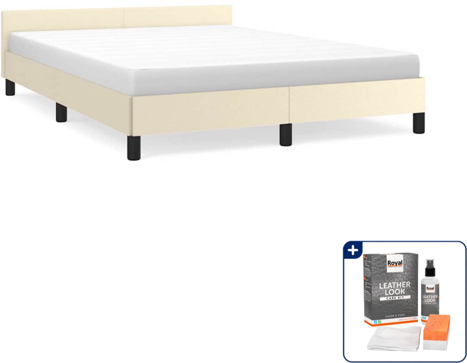 vidaXL bedframe 140 x 190 cm - kunstleer - crème - Inclusief onderhoudsset voor kunstleer 150 ml