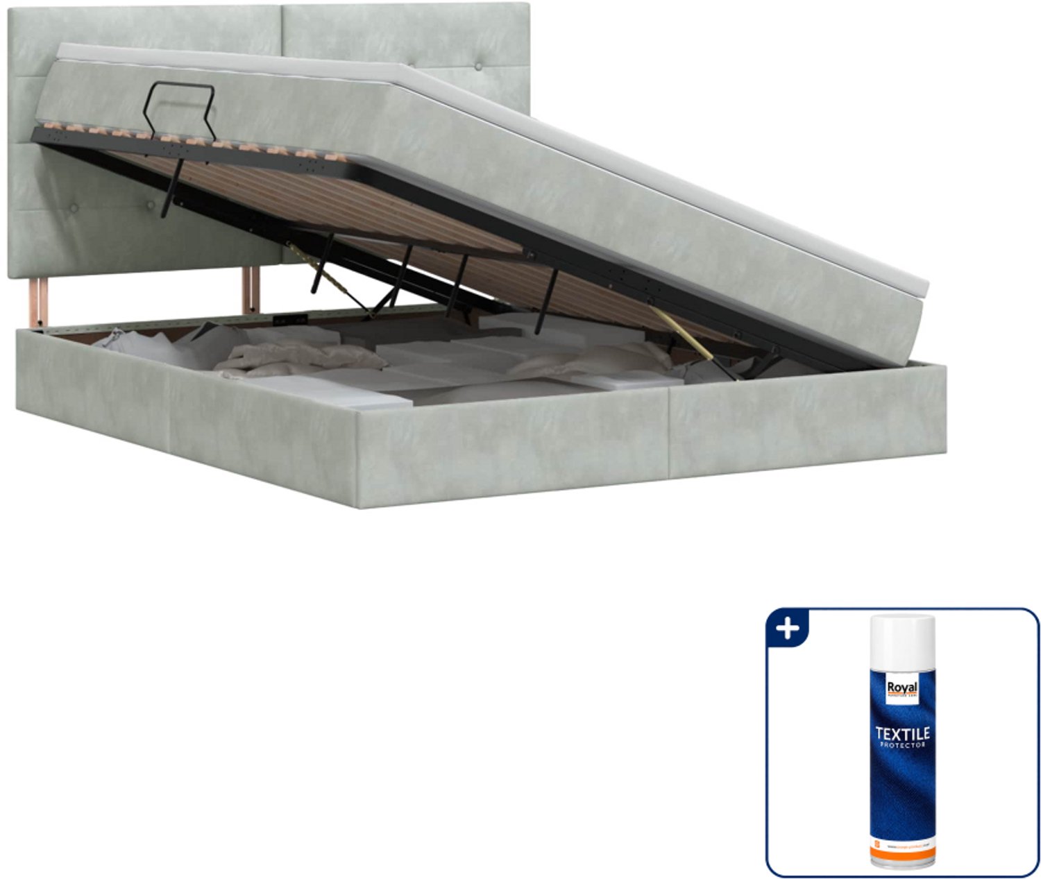 vidaXL Opbergbed met matras - Queensize - 160 x 200 cm - lichtgrijs - Inclusief textielbeschermer 500 ml