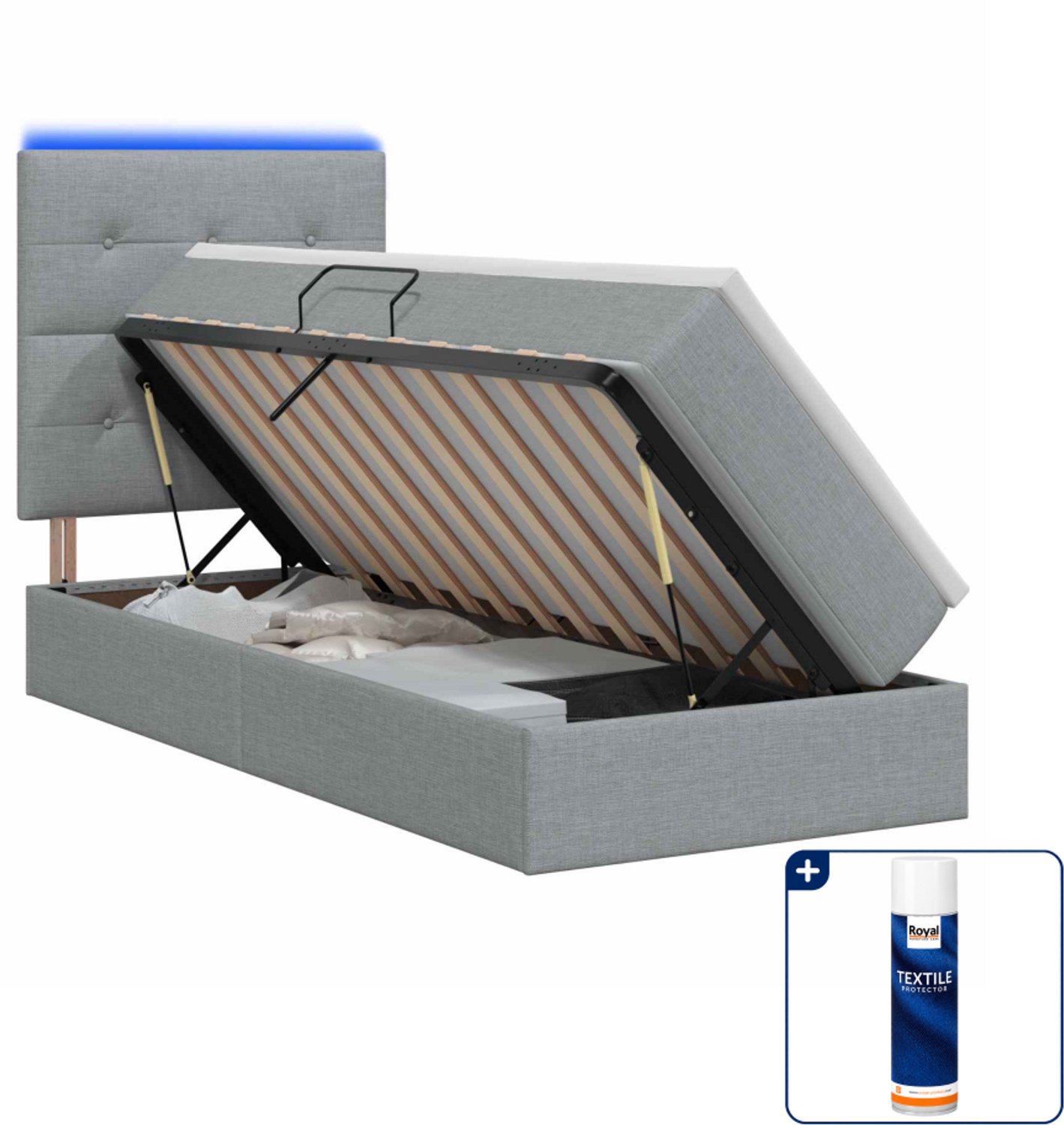 vidaXL LED opslagbed met matras - 90 x 200 cm - lichtgrijs - Inclusief textielbeschermer 500 ml
