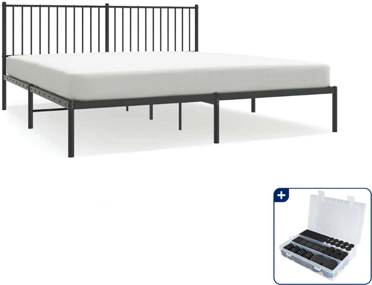 vidaXL bedframe met hoofdbord - 183 x 213 cm - metaal - zwart - Inclusief antikrasvilt 177-delig