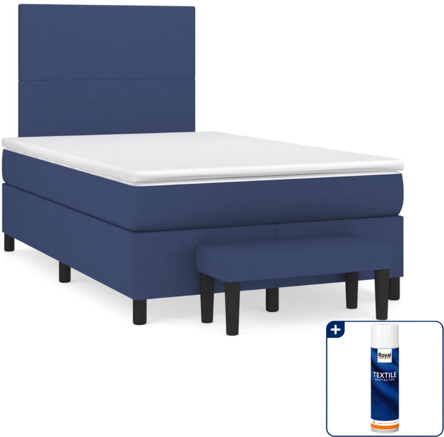 vidaXL boxspring met matras en bankje - 120 x 200 cm - blauw - Inclusief textielbeschermer 500 ml