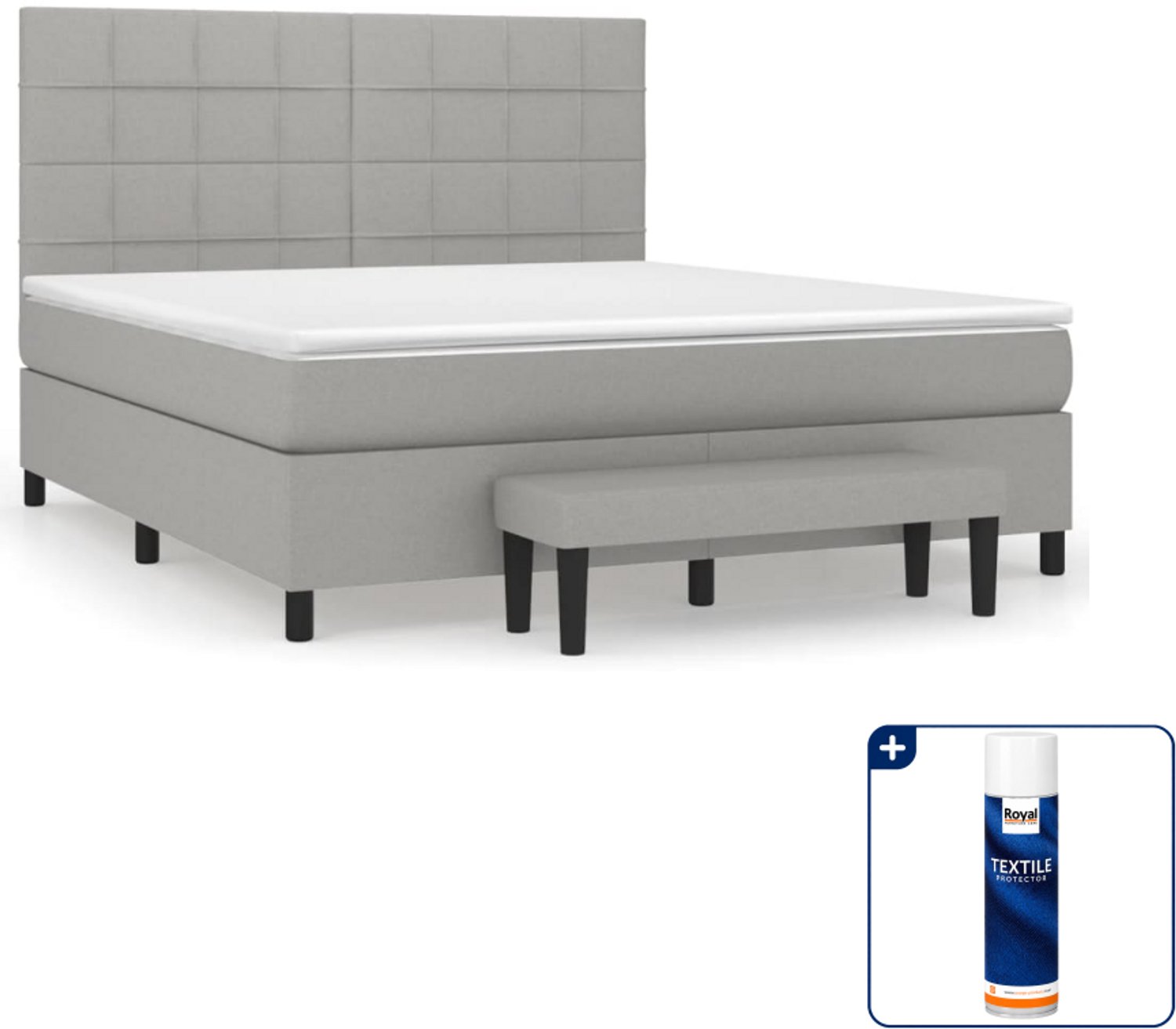 vidaXL boxspring met matras Kingsize - 180 x 200 cm - lichtgrijs - Inclusief textielbeschermer 500 ml