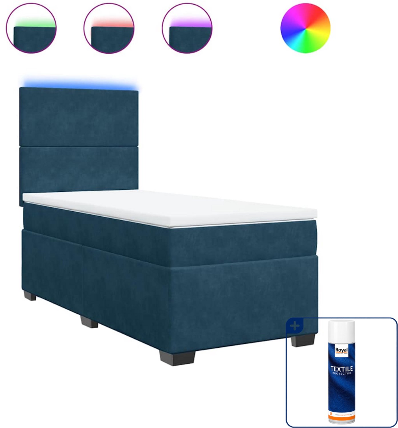 vidaXL boxspring met matras 90 x 190 cm - fluweel - blauw - Inclusief textielbeschermer 500 ml