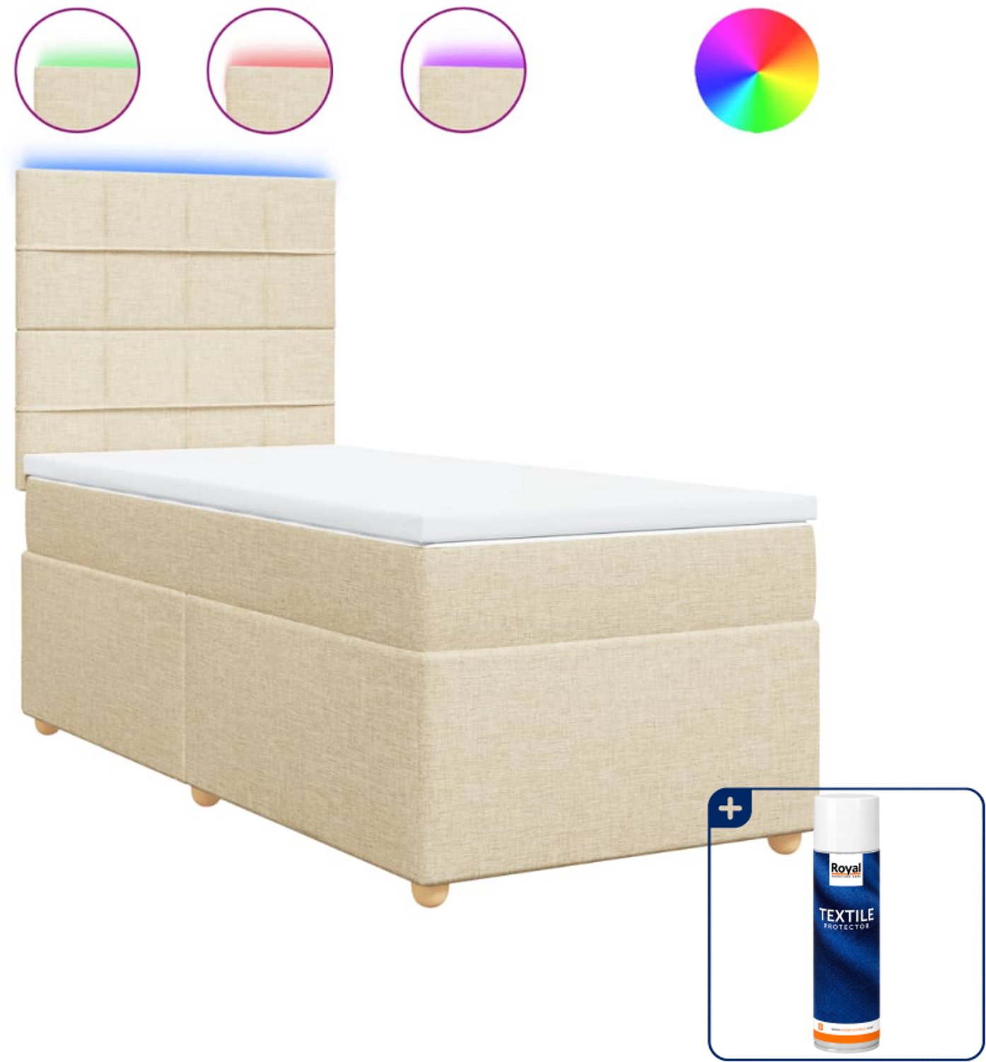 vidaXL Boxspring 80 x 200 cm - stof - crèmekleurig - Inclusief textielbeschermer 500 ml