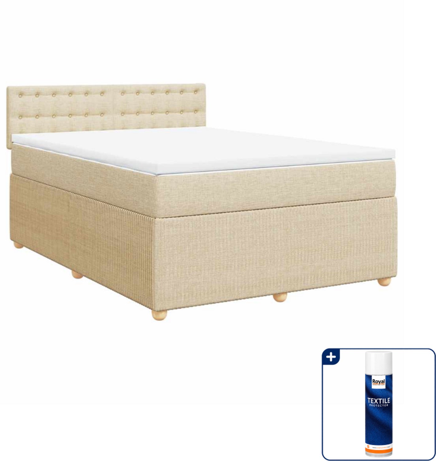 vidaXL Boxspring - 140 x 190 cm - stof - crèmekleurig - Inclusief textielbeschermer 500 ml