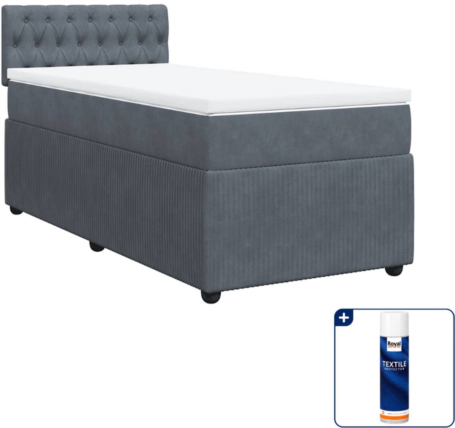 vidaXL boxspring met matras - 100 x 200 cm - fluweel - donkergrijs - Inclusief textielbeschermer 500 ml