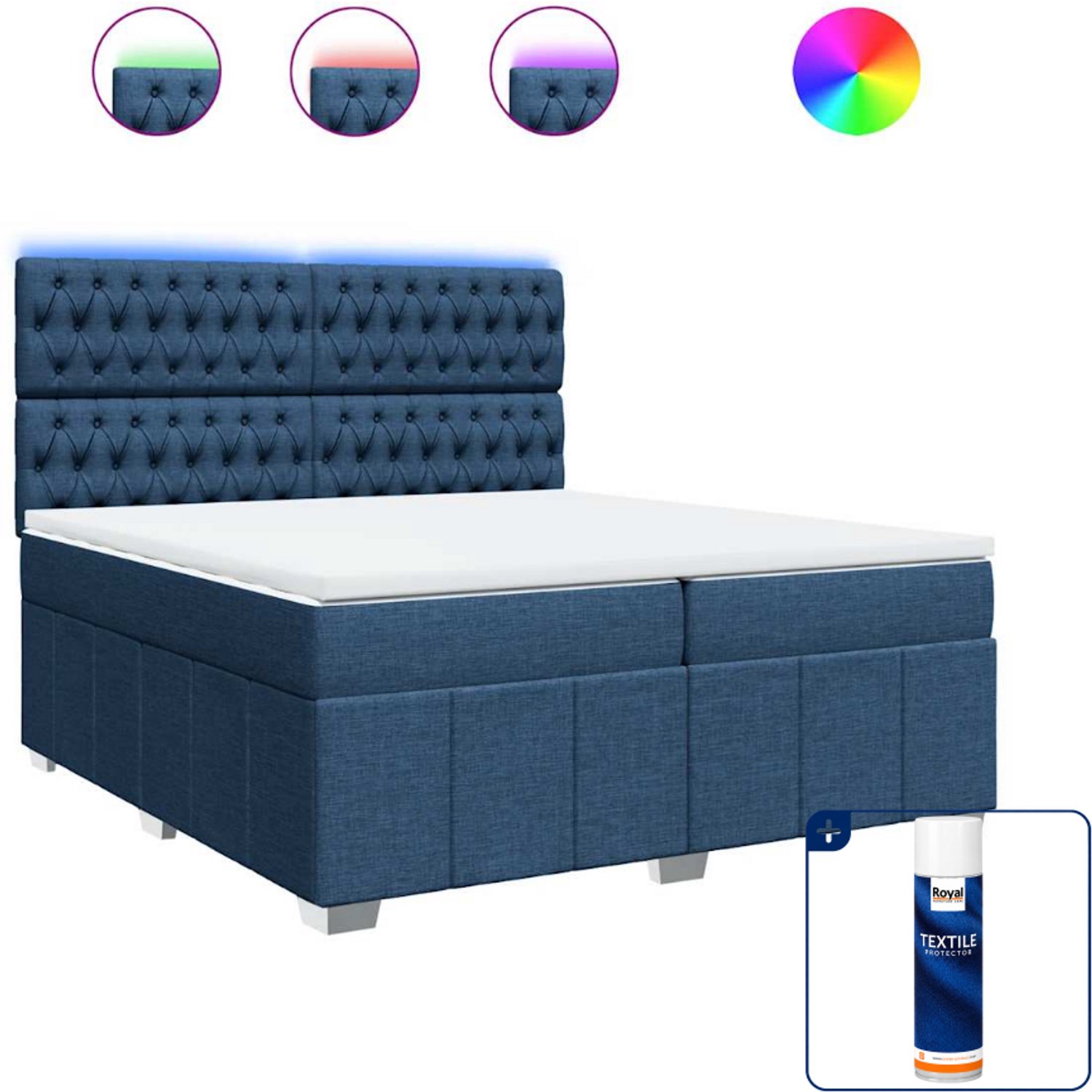 vidaXL boxspring met matras - 200 x 200 cm - stof - blauw - Inclusief textielbeschermer 500 ml