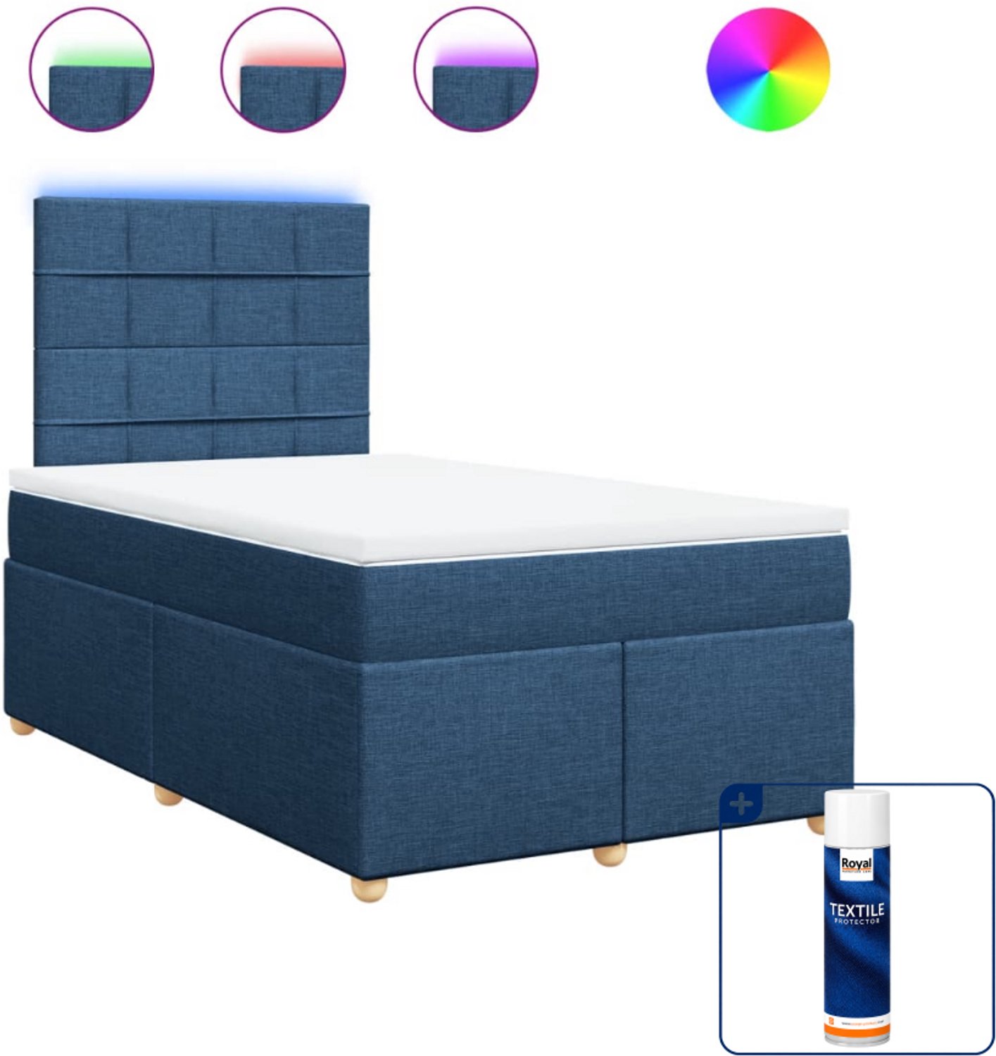 vidaXL boxspring met matras 120 x 190 cm - blauw - Inclusief textielbeschermer 500 ml