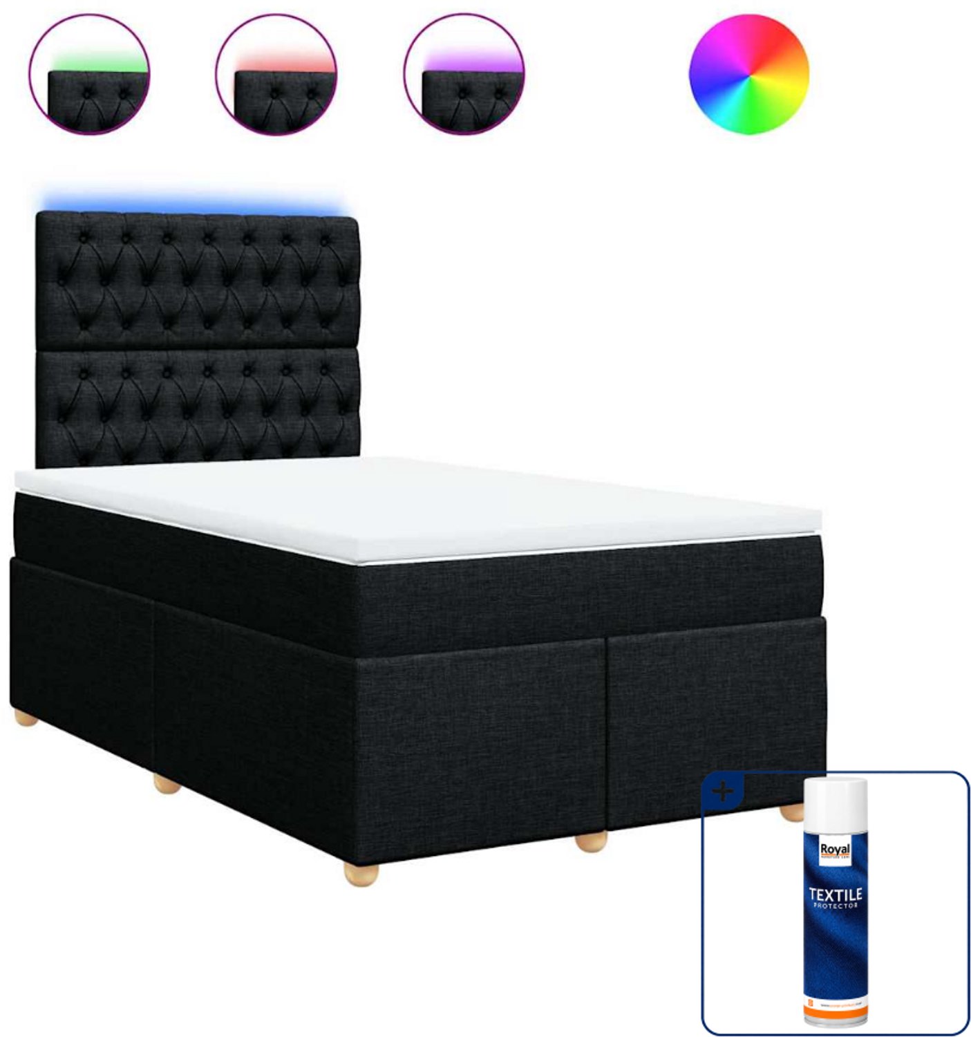 vidaXL boxspring met matras - 120 x 200 cm - stof - zwart - Inclusief textielbeschermer 500 ml