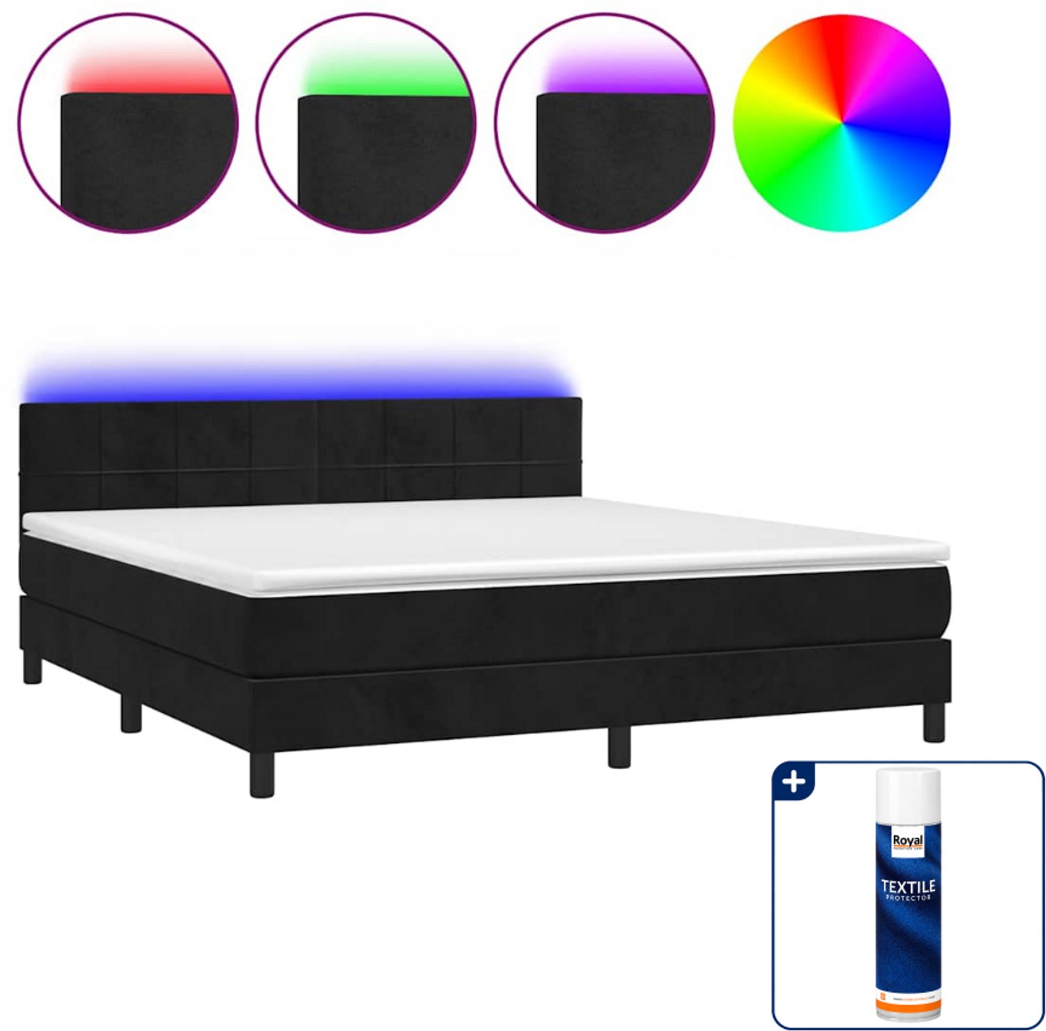 vidaXL Queensize boxspring met matras en LED - 160 x 200 cm - zwart - Inclusief textielbeschermer 500 ml