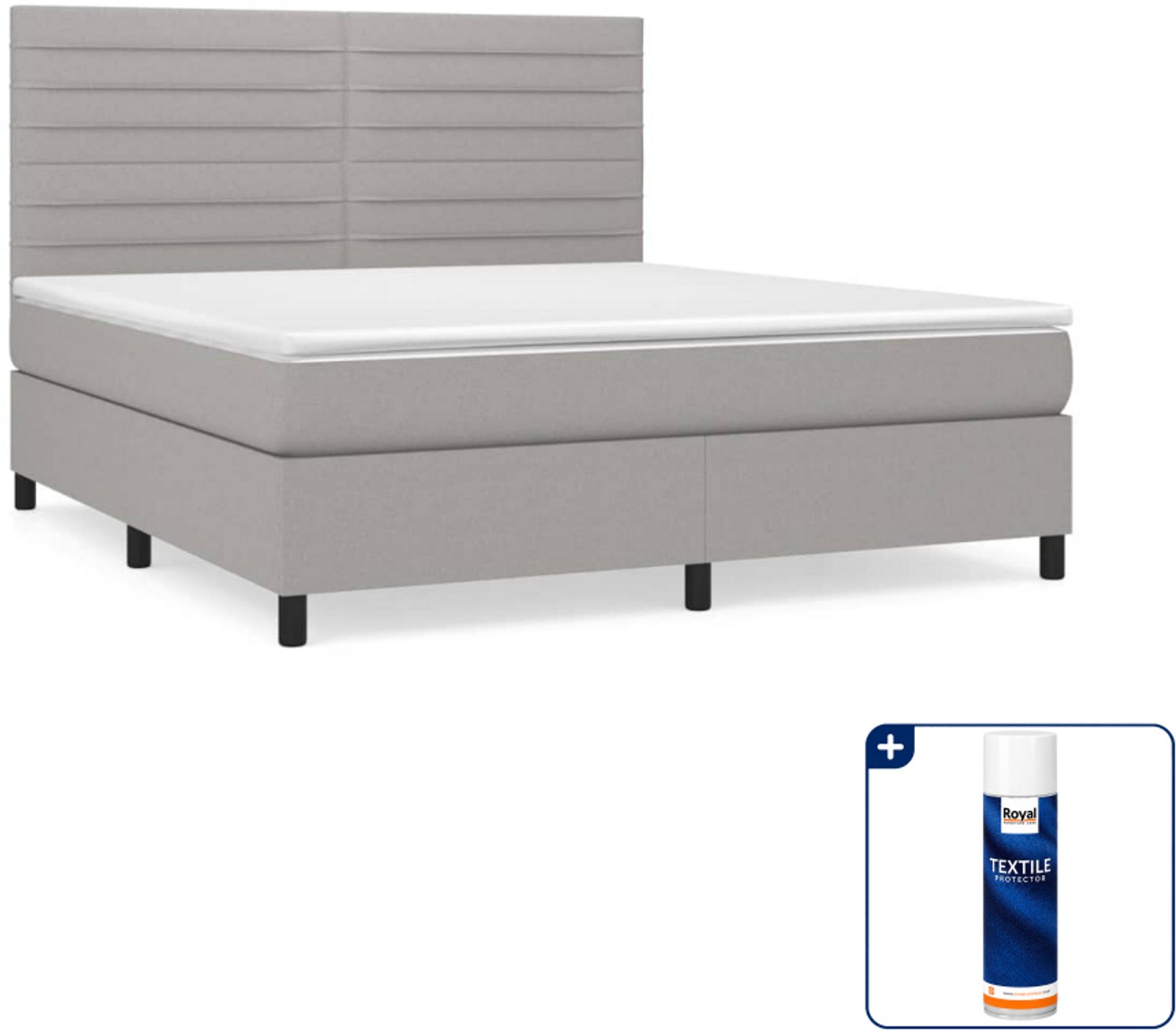 vidaXL Boxspring - Queensize 160 x 200 cm - stof - lichtgrijs - Inclusief textielbeschermer 500 ml