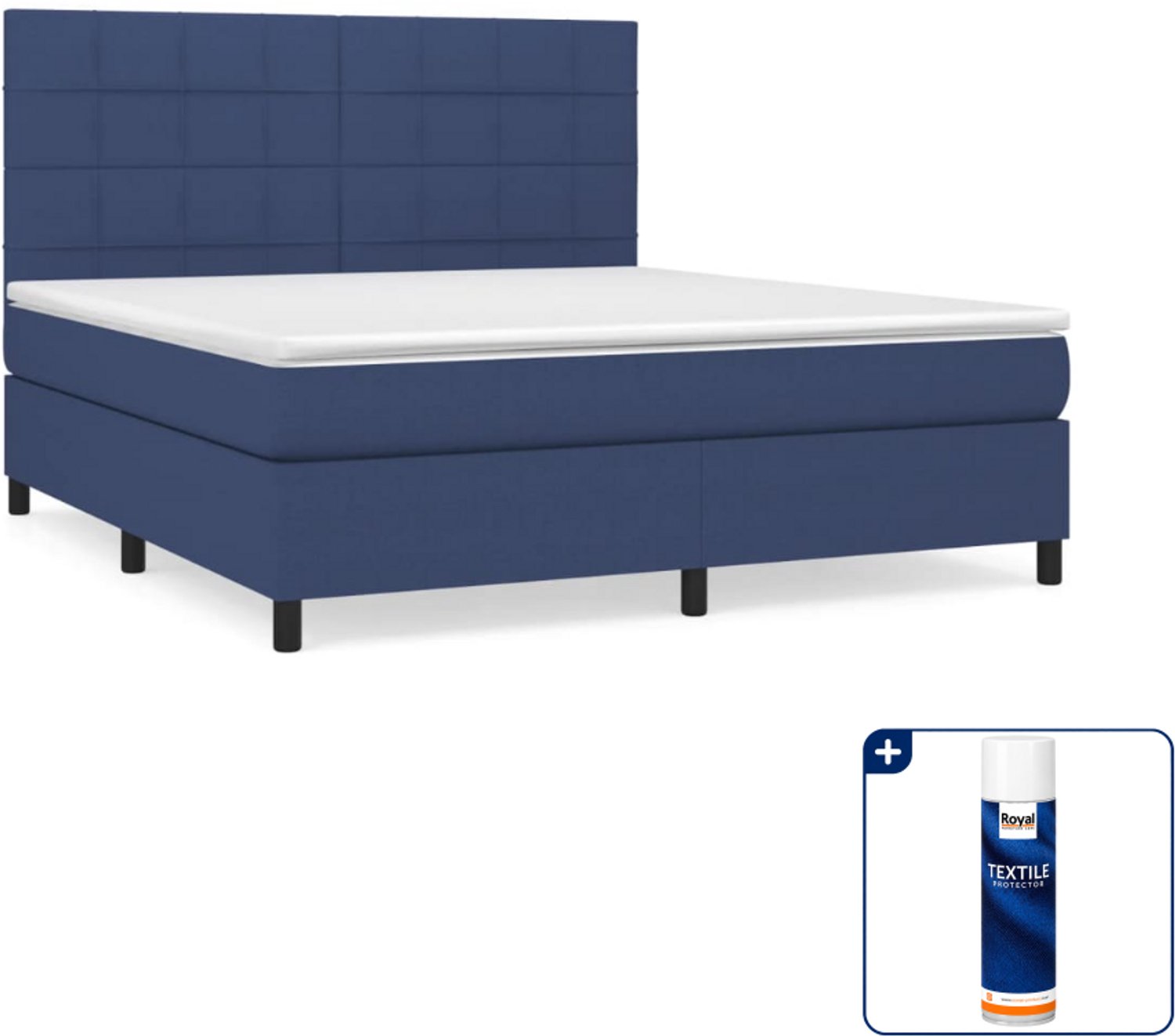 vidaXL boxspring Kingsize - 180 x 200 cm - blauw - Inclusief textielbeschermer 500 ml