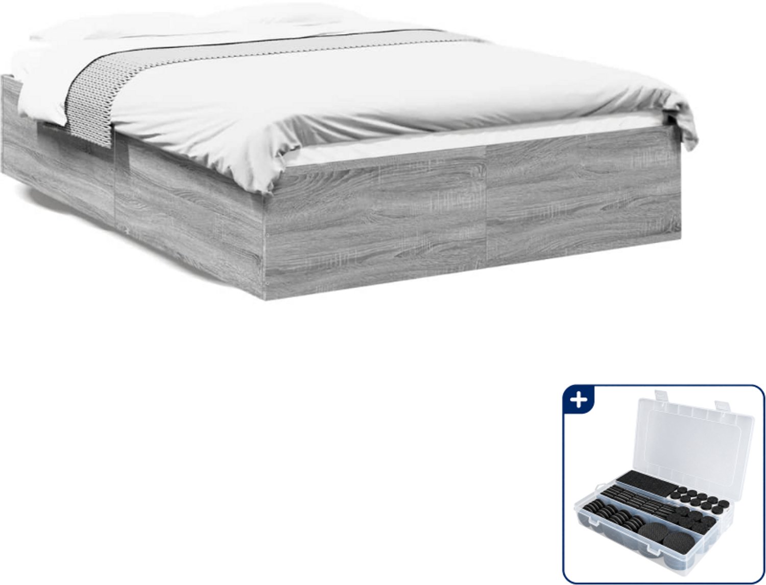 vidaXL bedframe - 120 x 190 cm - bewerkt hout - grijs sonoma eiken - Inclusief antikrasvilt 177-delig