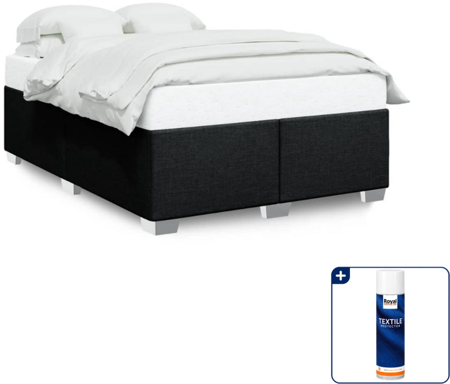vidaXL Bedframe Queensize 160 x 200 cm - stof - zwart - Inclusief textielbeschermer 500 ml Crème