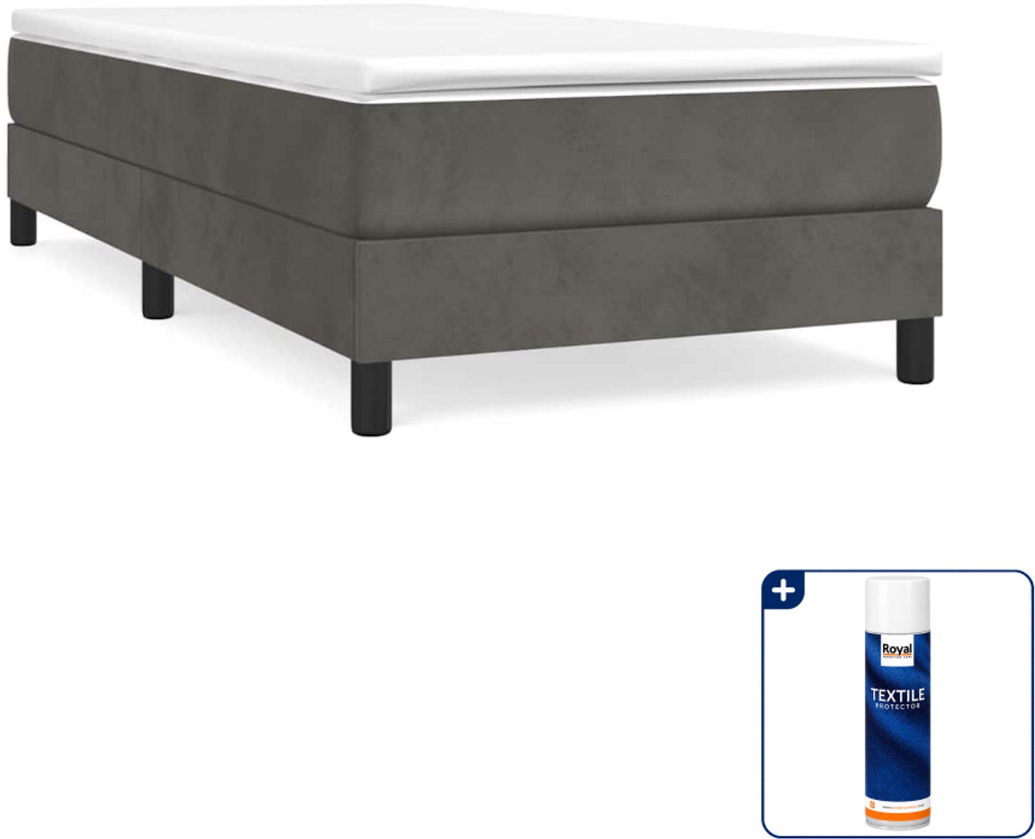 vidaXL boxspring met matras 80 x 200 cm - fluweel - donkergrijs - Inclusief textielbeschermer 500 ml