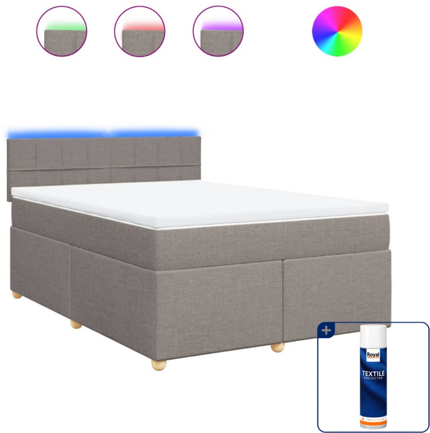 vidaXL Boxspring met matras - 140 x 190 cm - stof - taupe - Inclusief textielbeschermer 500 ml
