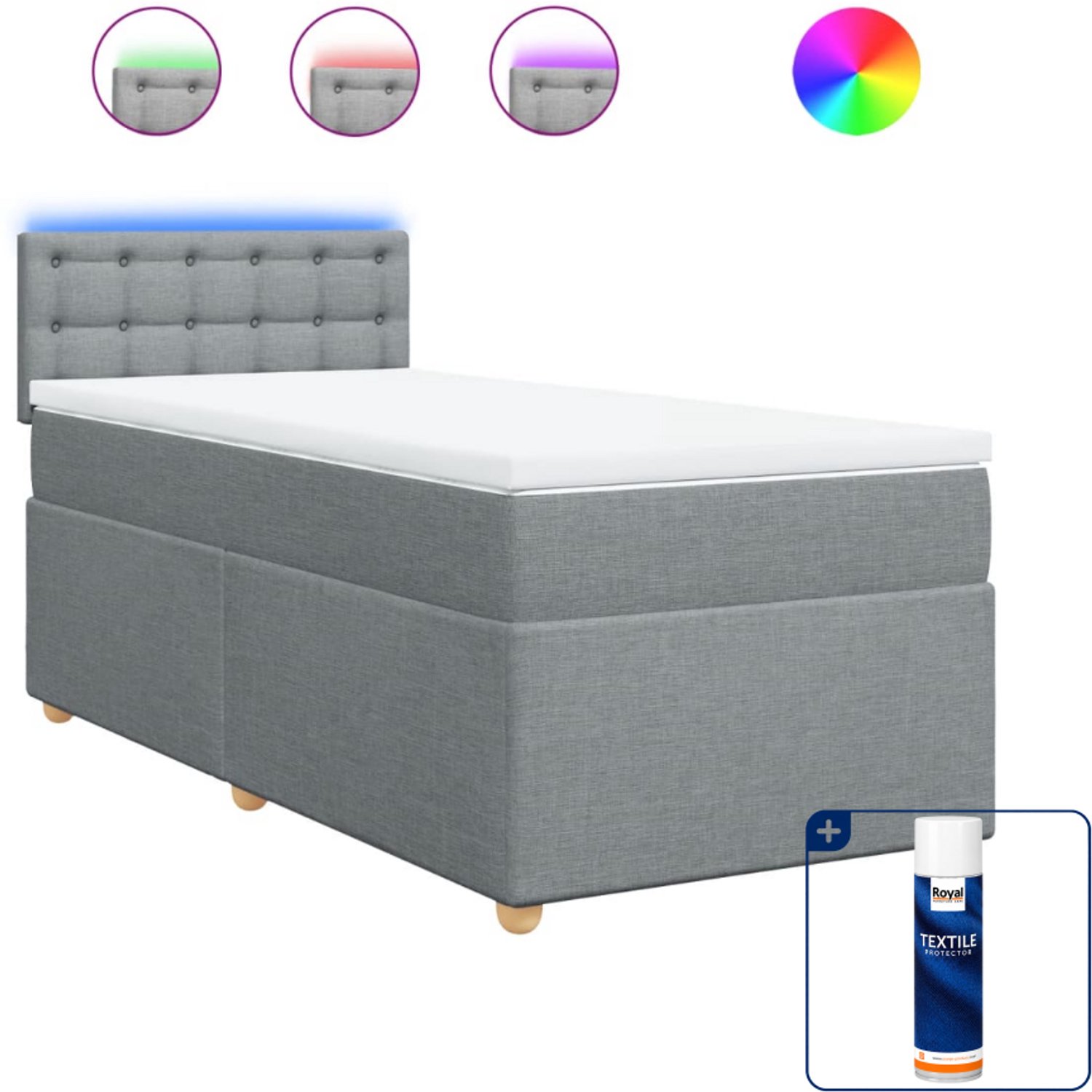vidaXL boxspring met matras - 100 x 200 cm - lichtgrijs - Inclusief textielbeschermer 500 ml